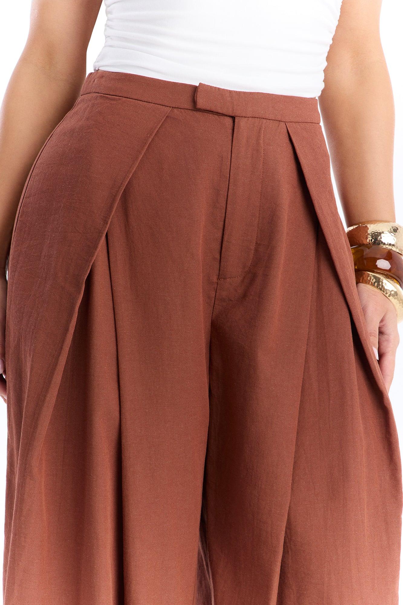 Tyra High Rise Pleated Wide Leg Pant - Spice Female Product Image