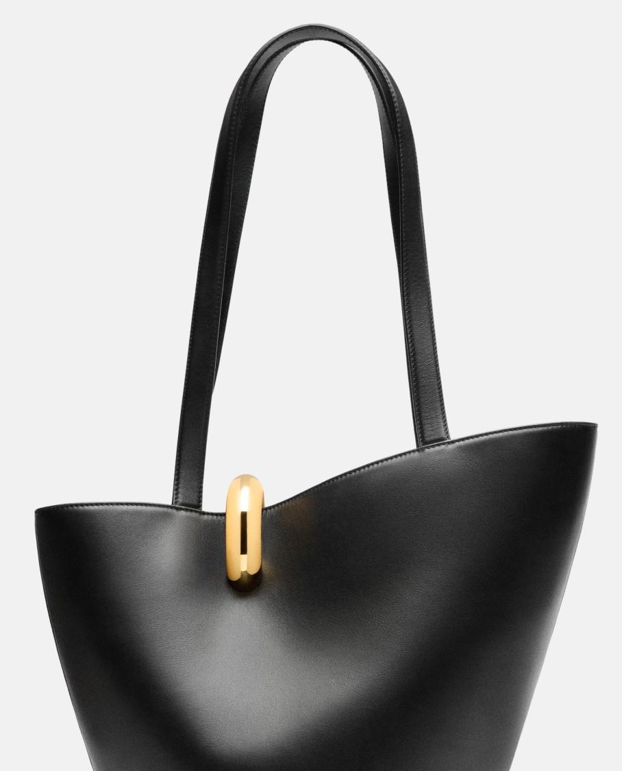 JACQUEMUS The Medium Bambola Asymmetric Leather Bucket Bag In Black 990 Product Image