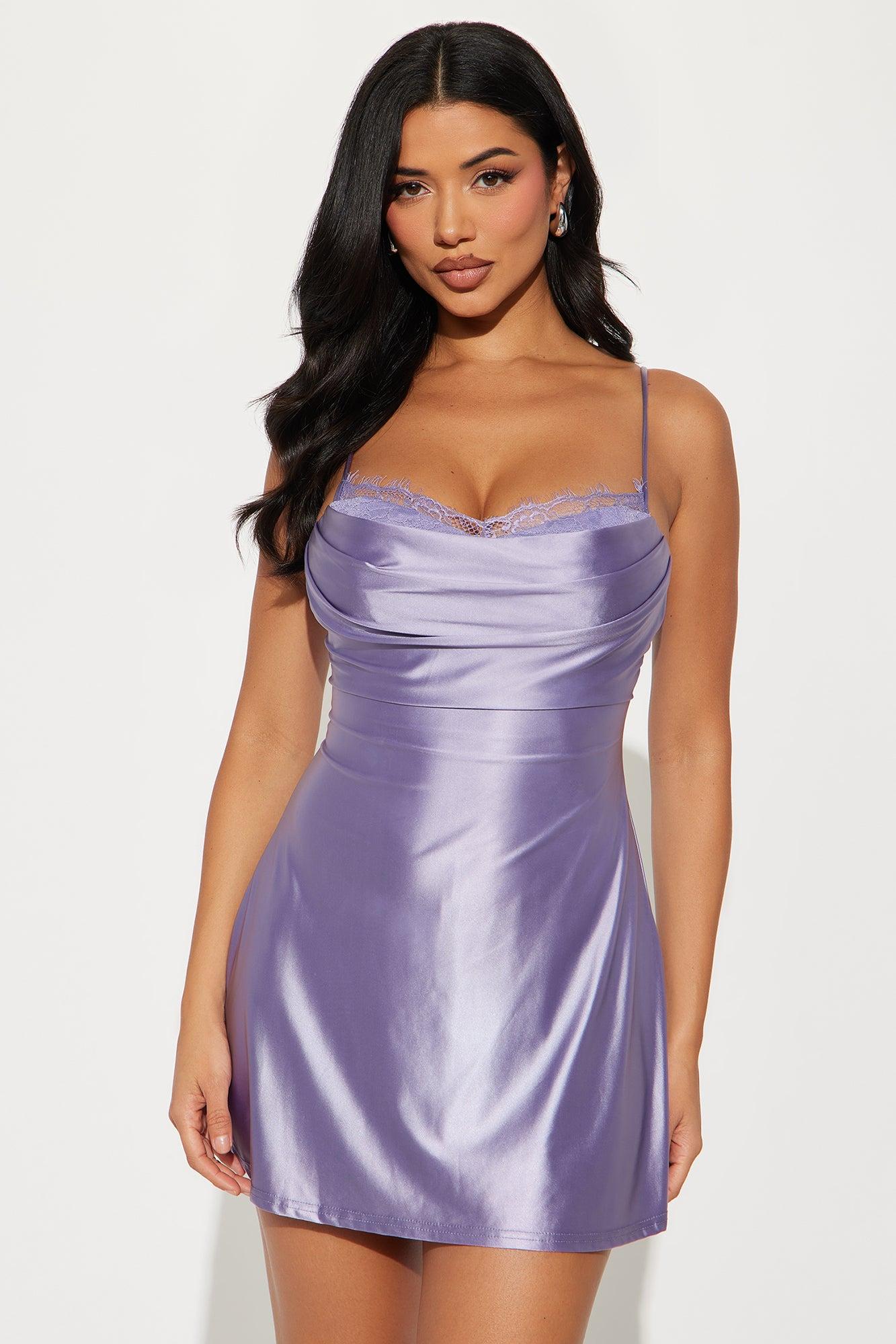 Mariella Stretch Satin Micro Mini Dress - Lavender Product Image