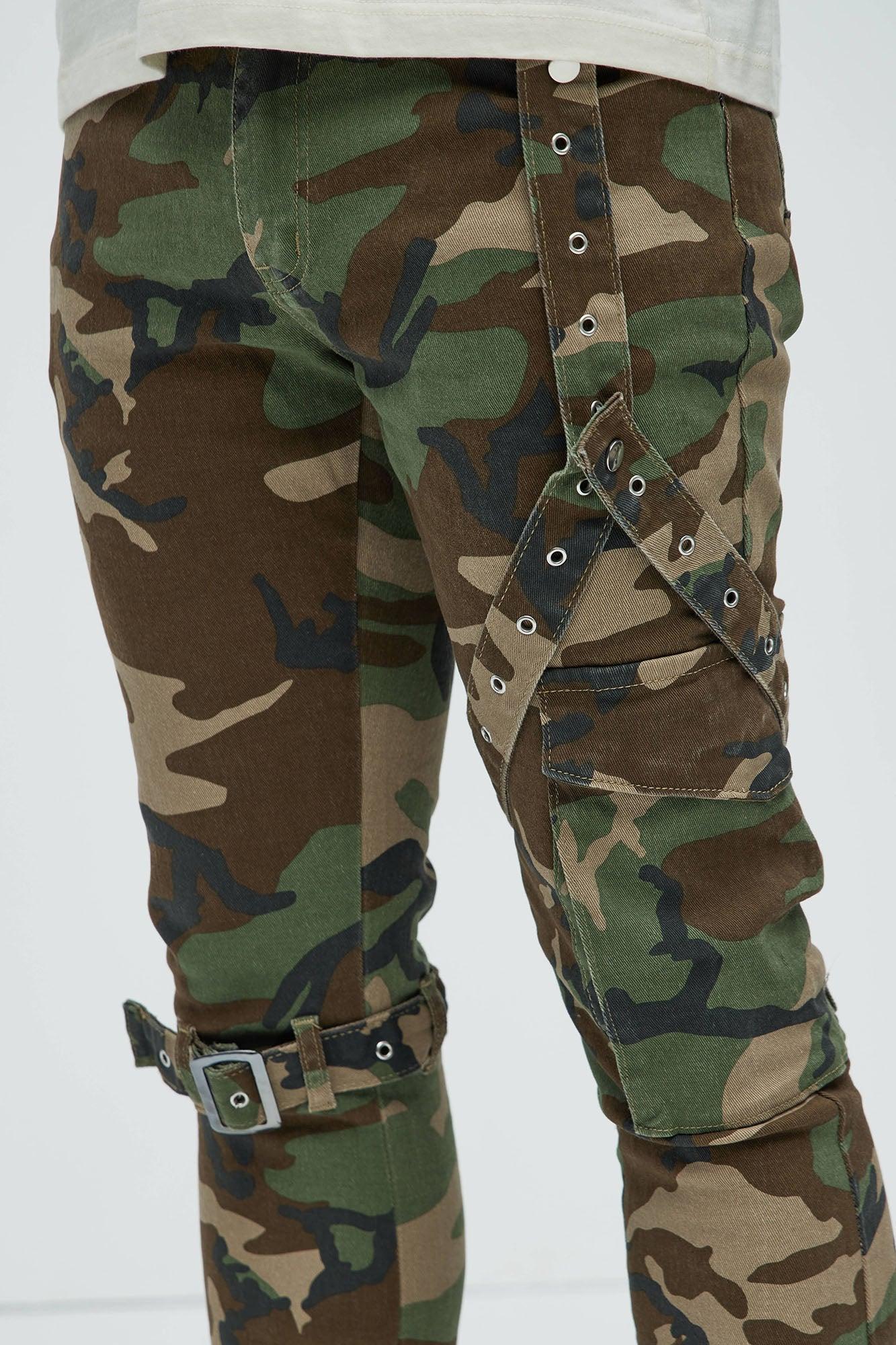 With The Straps Camo Stacked Skinny Flare Pants - Camouflage Product Image