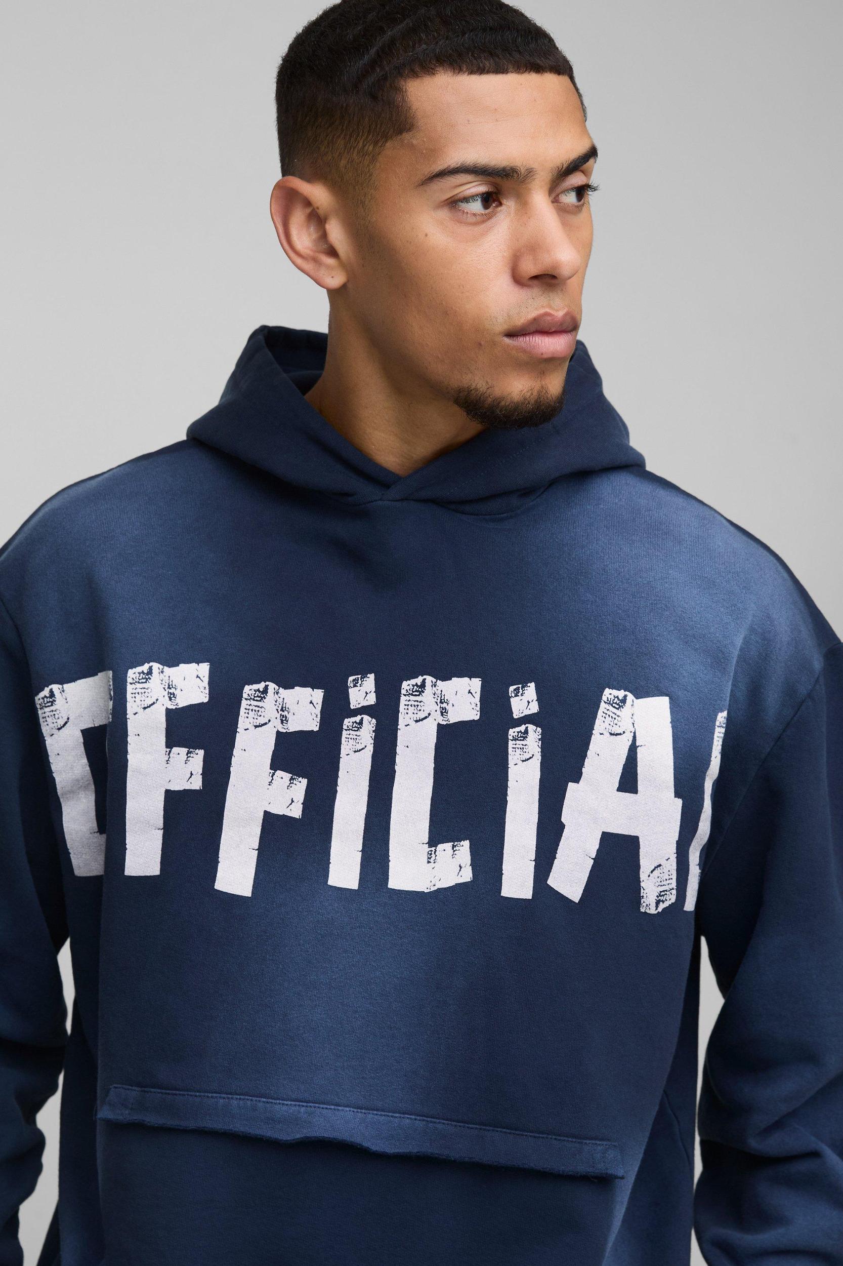 Oversized Boxy Official Distressed Pocket Hoodie | boohooMAN USA Product Image