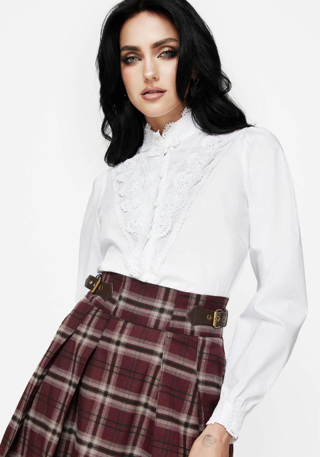Morgaine Lace Detail Button Up Shirt - White Product Image