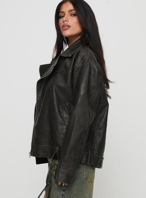 Aldrich Oversized Boyfriend Biker Jacket Washed Grey Product Image