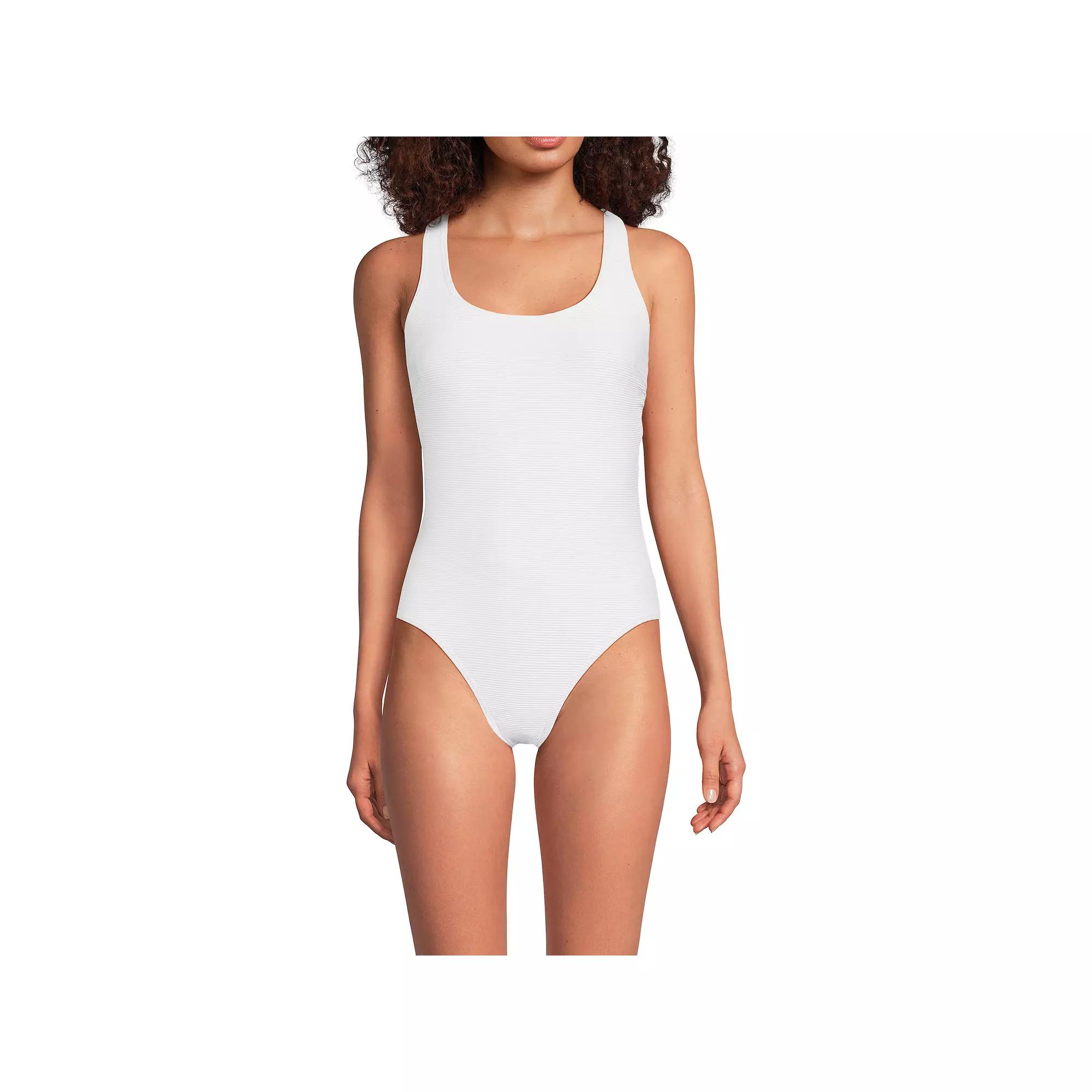 Women's Lands' End Long Tugless Ribbed X-Back One-Piece Swimsuit,  Product Image