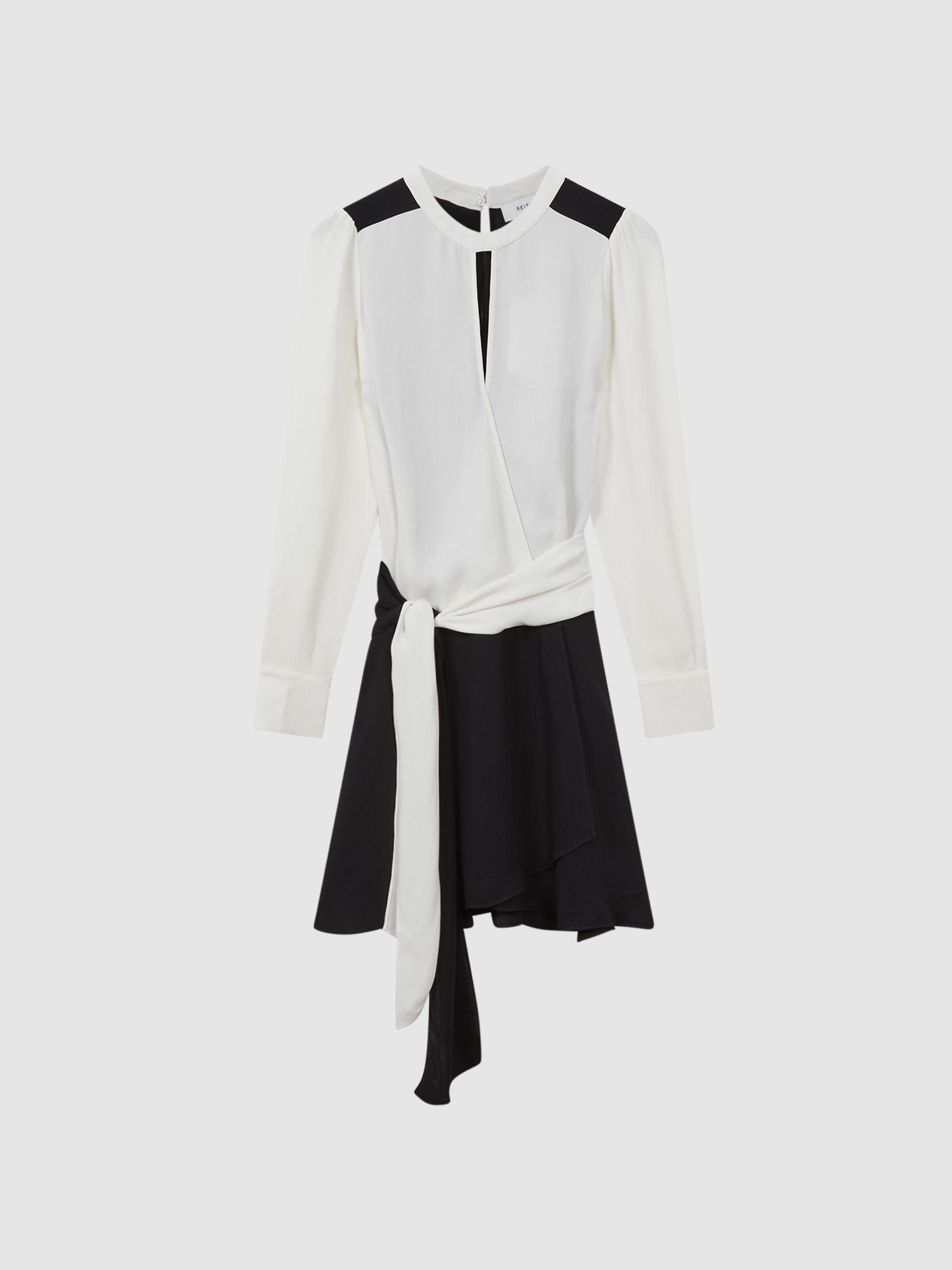 Colourblock Belted Mini Dress in Ivory/Black Product Image