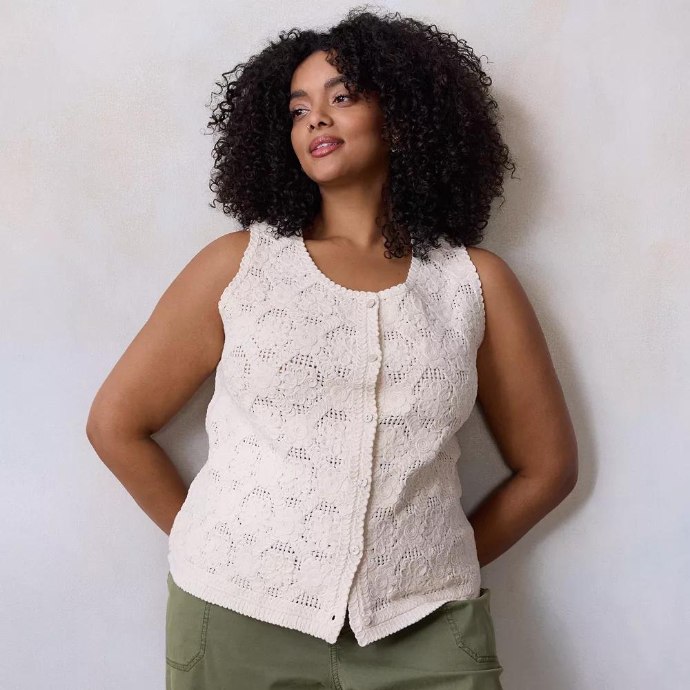 Plus Size LC Lauren Conrad Crochet Vest, Women's, Size: 0X, English Ivory Product Image