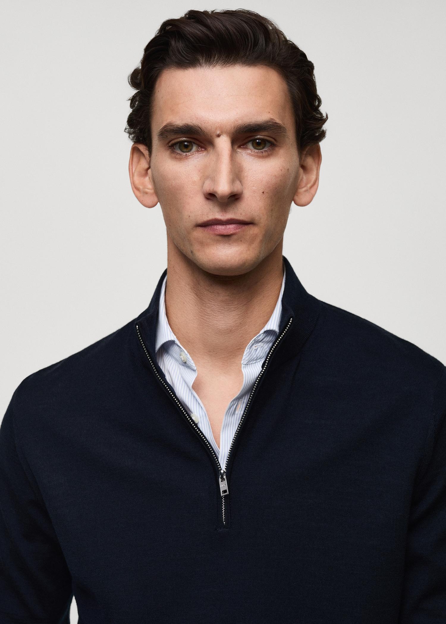 100% merino wool perkins-neck sweater with zipper - Men | MANGO USA Product Image