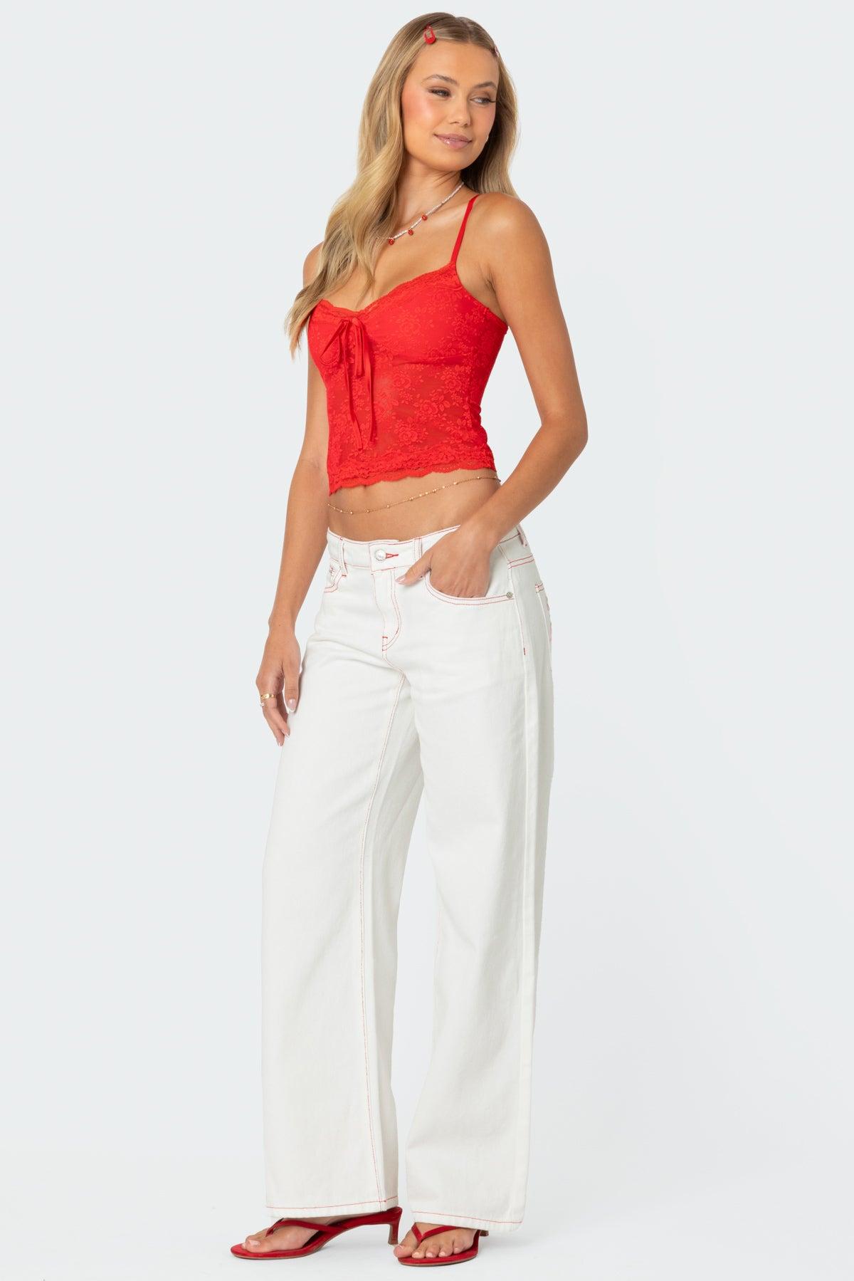 Strawberry Bow Pocket Jeans Product Image