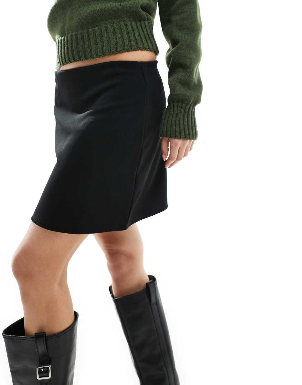 Miss Selfridge scuba pelmet mini skirt in black Product Image