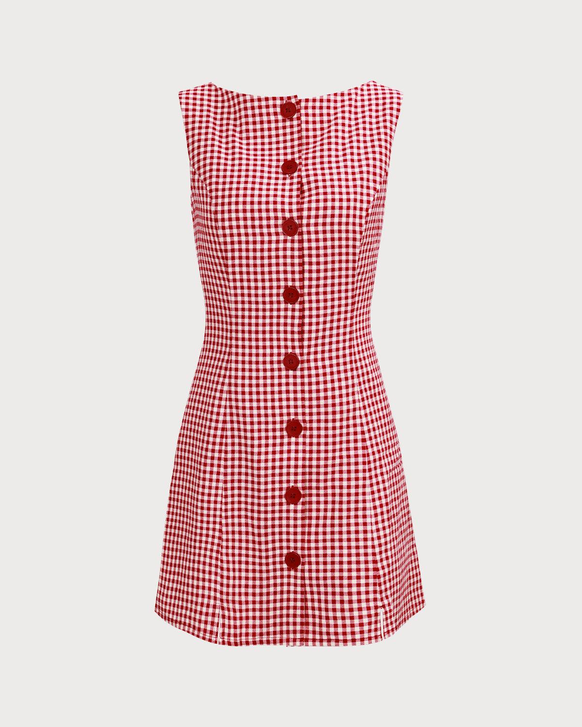The Red Boat Neck Plaid Mini Dress Product Image