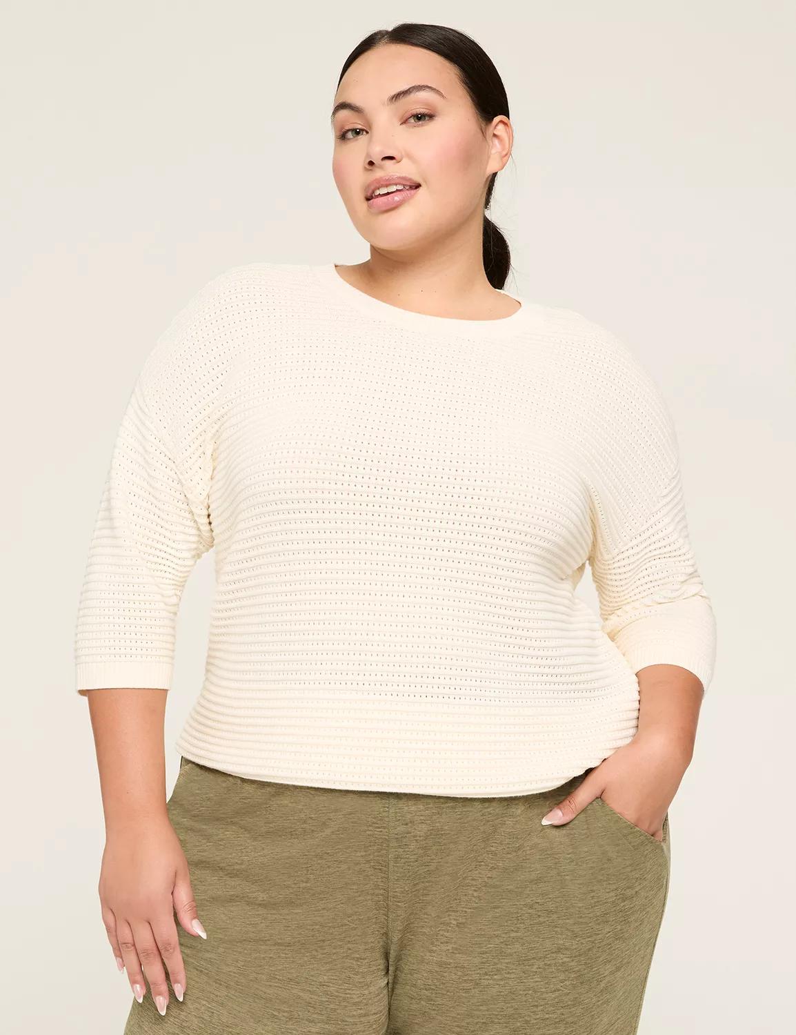 LIVI 3/4-Sleeve Textured-Knit Sweater Product Image