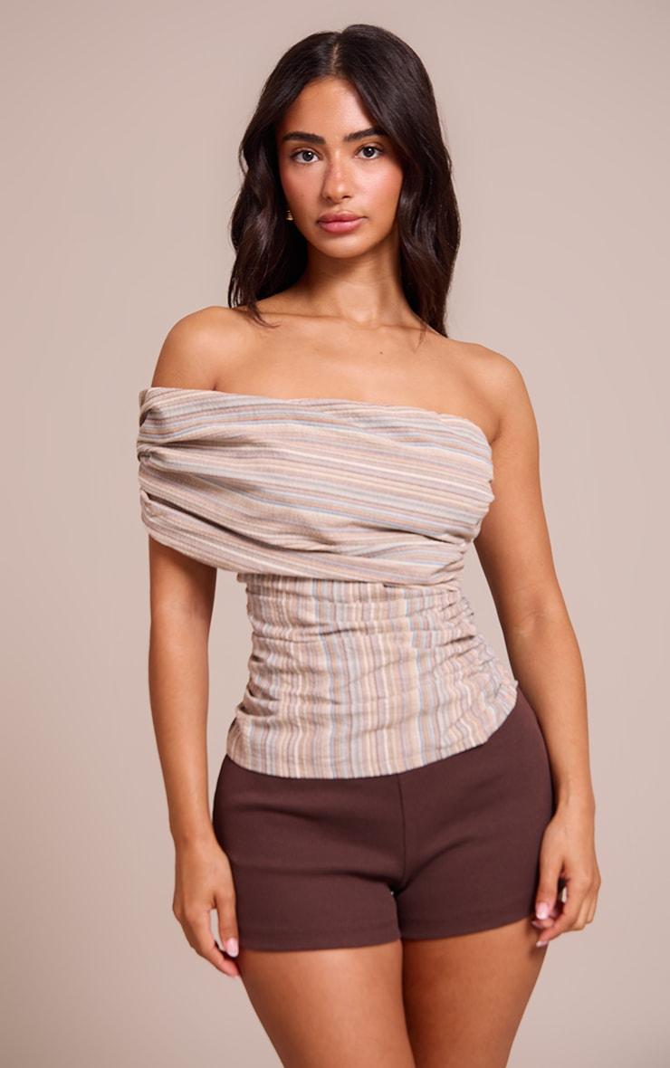 Petite Multi Stripe Ruched One Shoulder Top Product Image