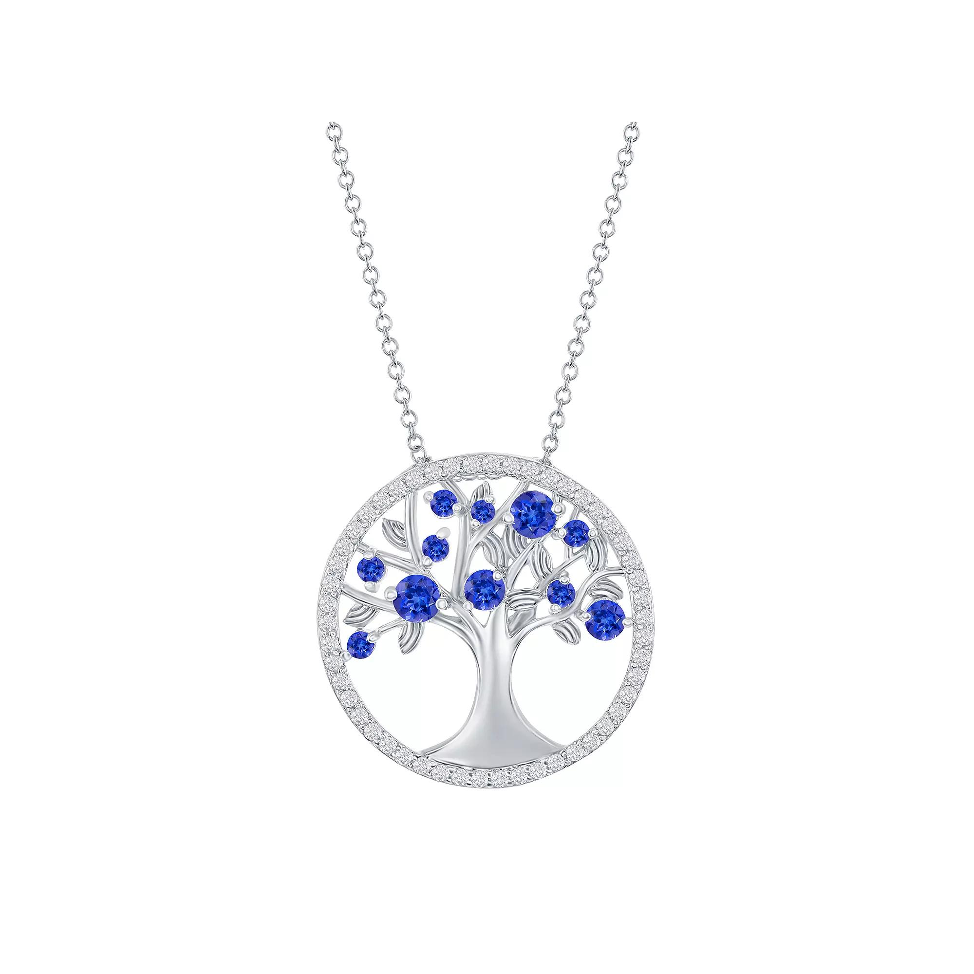 Sterling Silver Purple Cubic Zirconia Tree Of Life Necklace, Womens Product Image