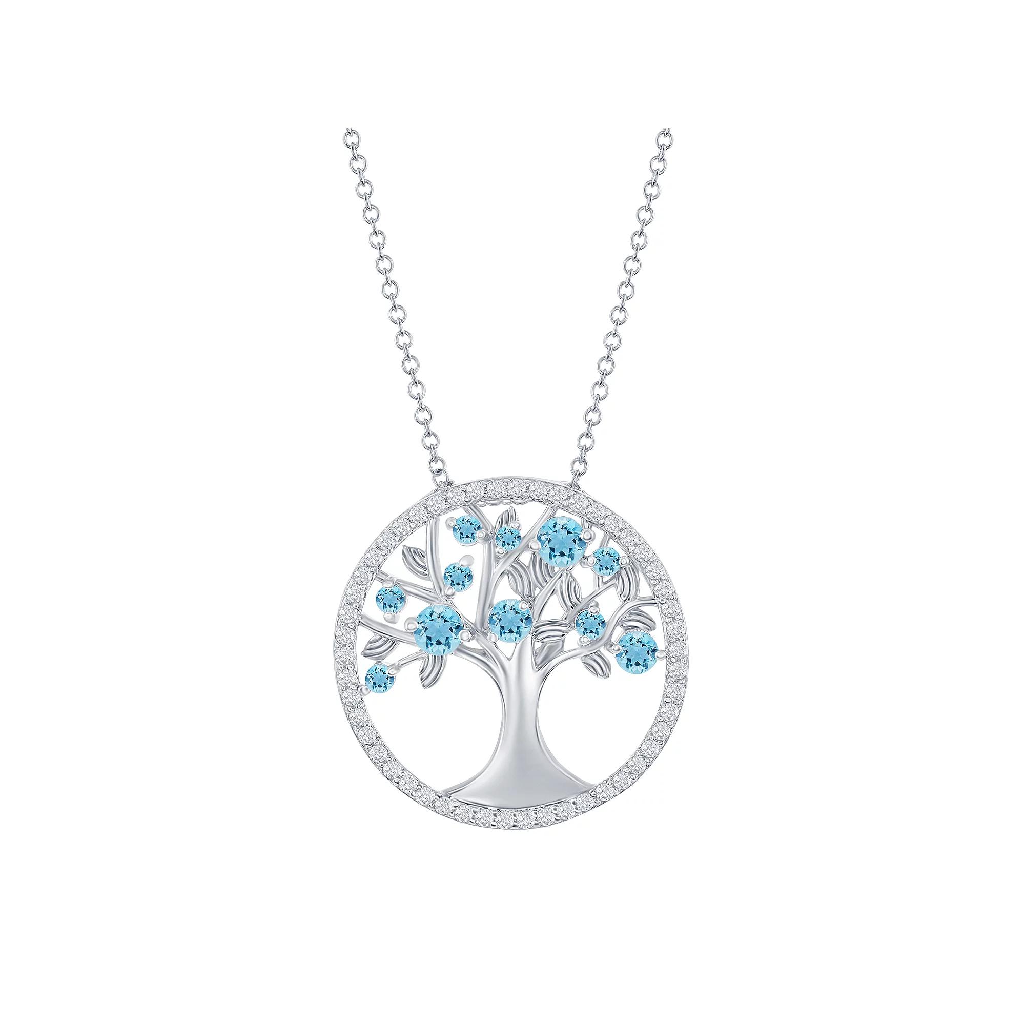 Sterling Silver Blue Cubic Zirconia Tree Of Life Necklace, Womens Product Image