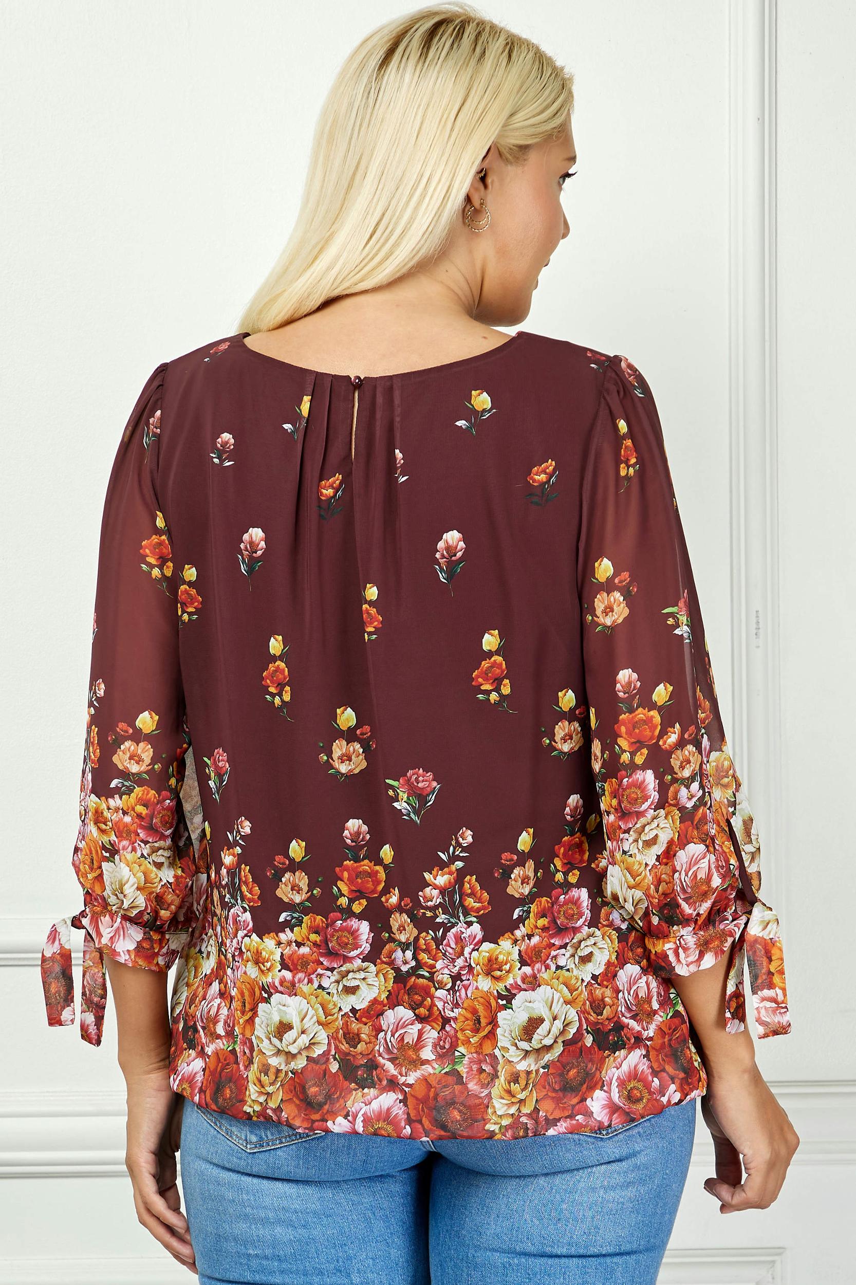 Bubble Hem 3/4 Tie Sleeve Blouse in Ivory - Plus Product Image