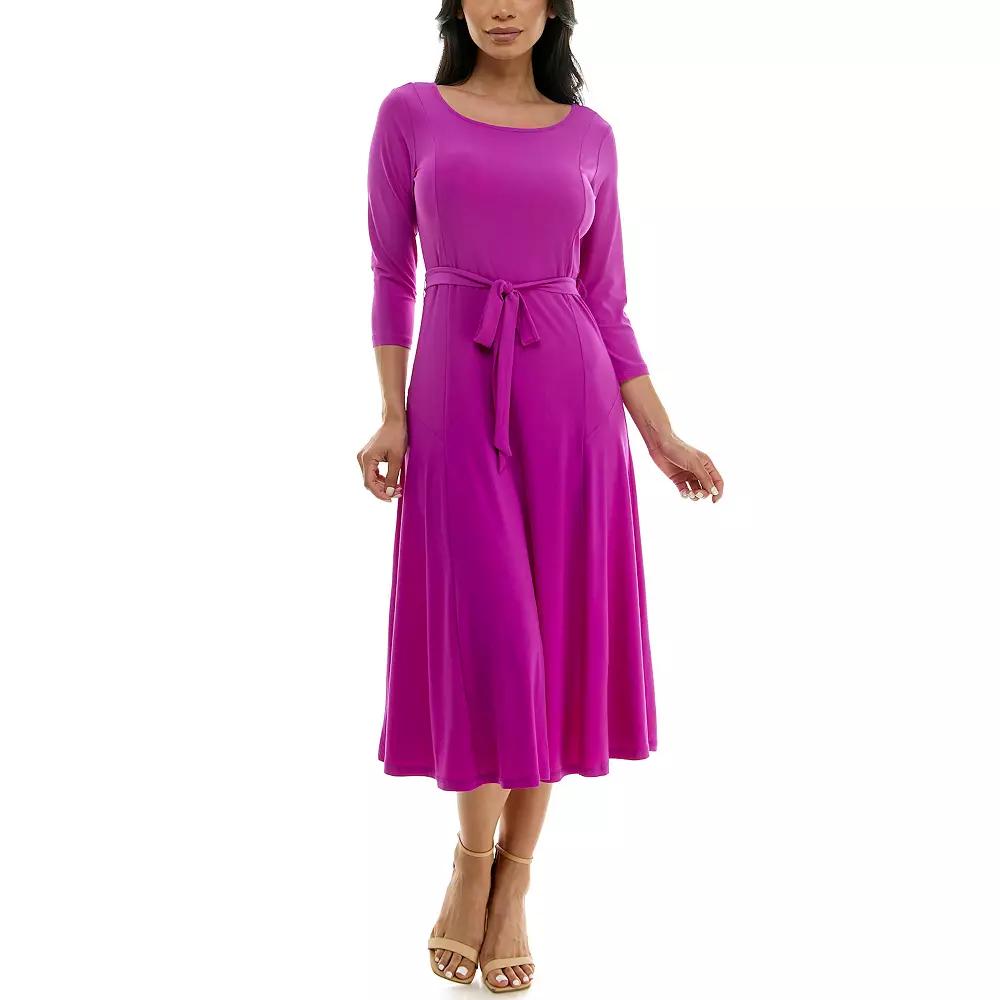 Women's Nina Leonard Sylvia Midi Dress with Sash,  Product Image