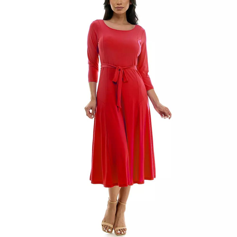 Women's Nina Leonard Sylvia Midi Dress with Sash,  Product Image