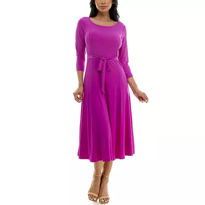 Women's Nina Leonard Sylvia Midi Dress with Sash,  Product Image