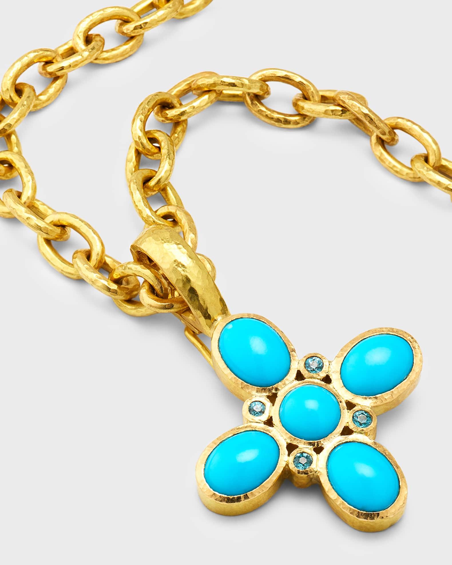 19K Sleeping Beauty Turquoise Clover Pendant with Blue Zircon Product Image