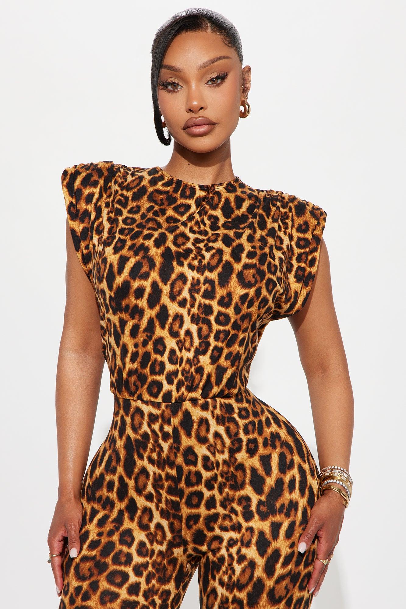 Wild Card Leopard Skinny Jumpsuit - Brown/combo Female Product Image