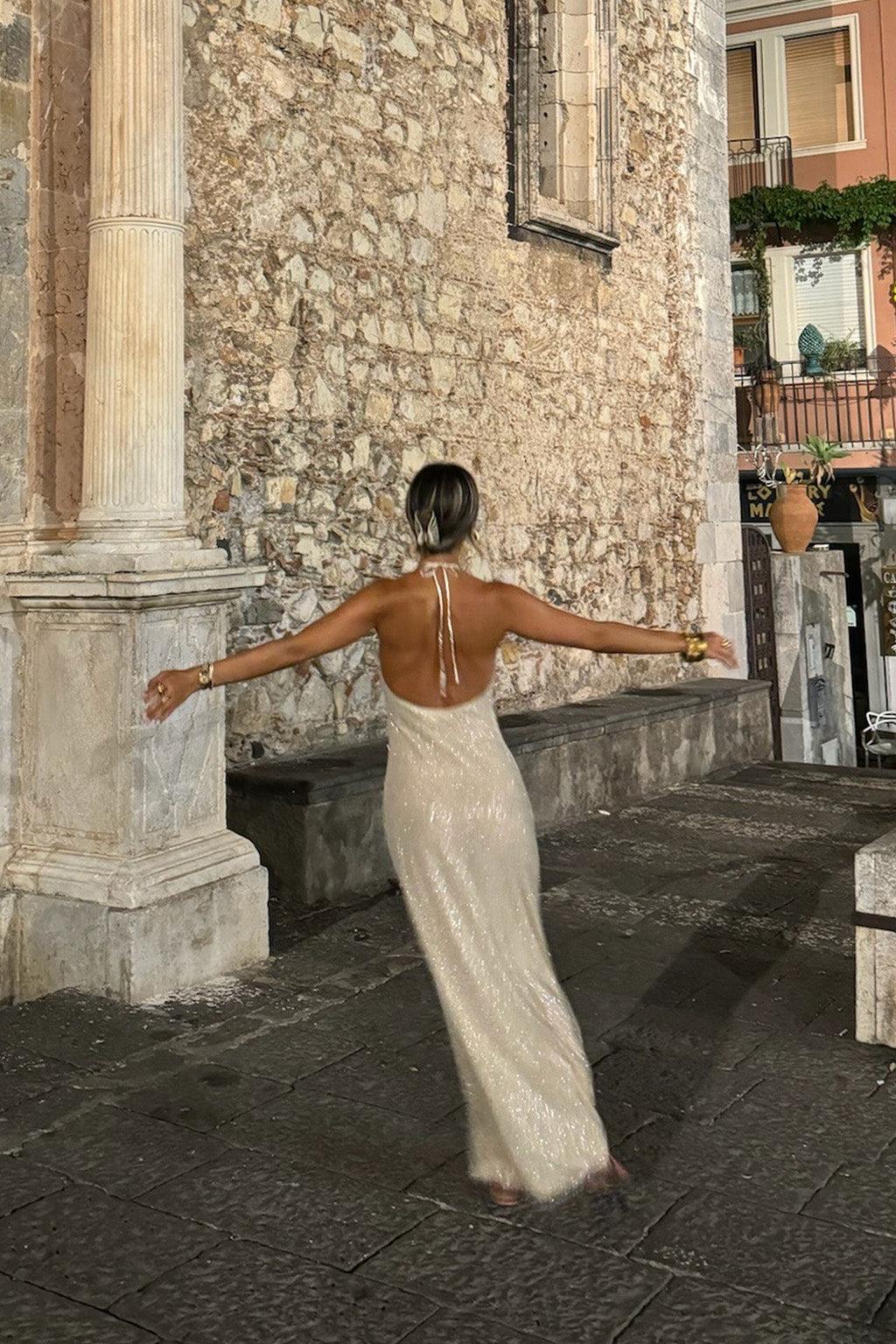 Serafino Gold Embellished Maxi Dress Product Image