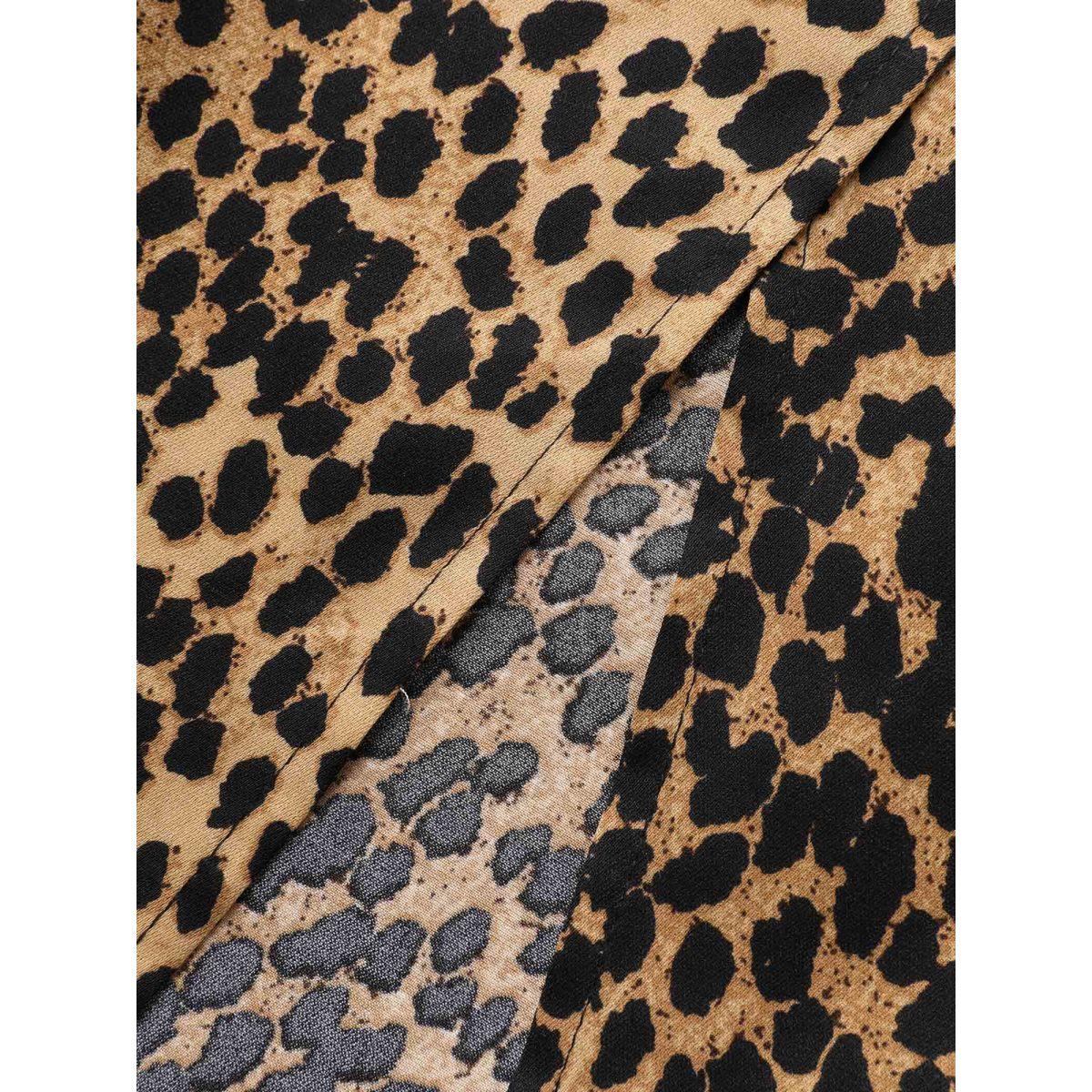 Plus Size Leopard Print Twist Front Cami Dress Bronze Women Elegant Twist Heart neckline Sleeveless Curvy BloomChic 10/M Product Image