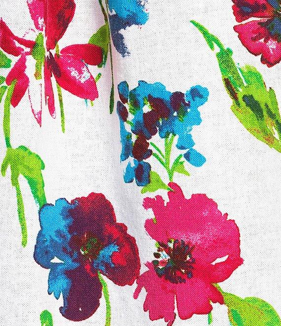 Ali Miles Petite Size Floral Border Print Point Collar Long Roll-Tab Sleeve Tie Front Shirt Product Image
