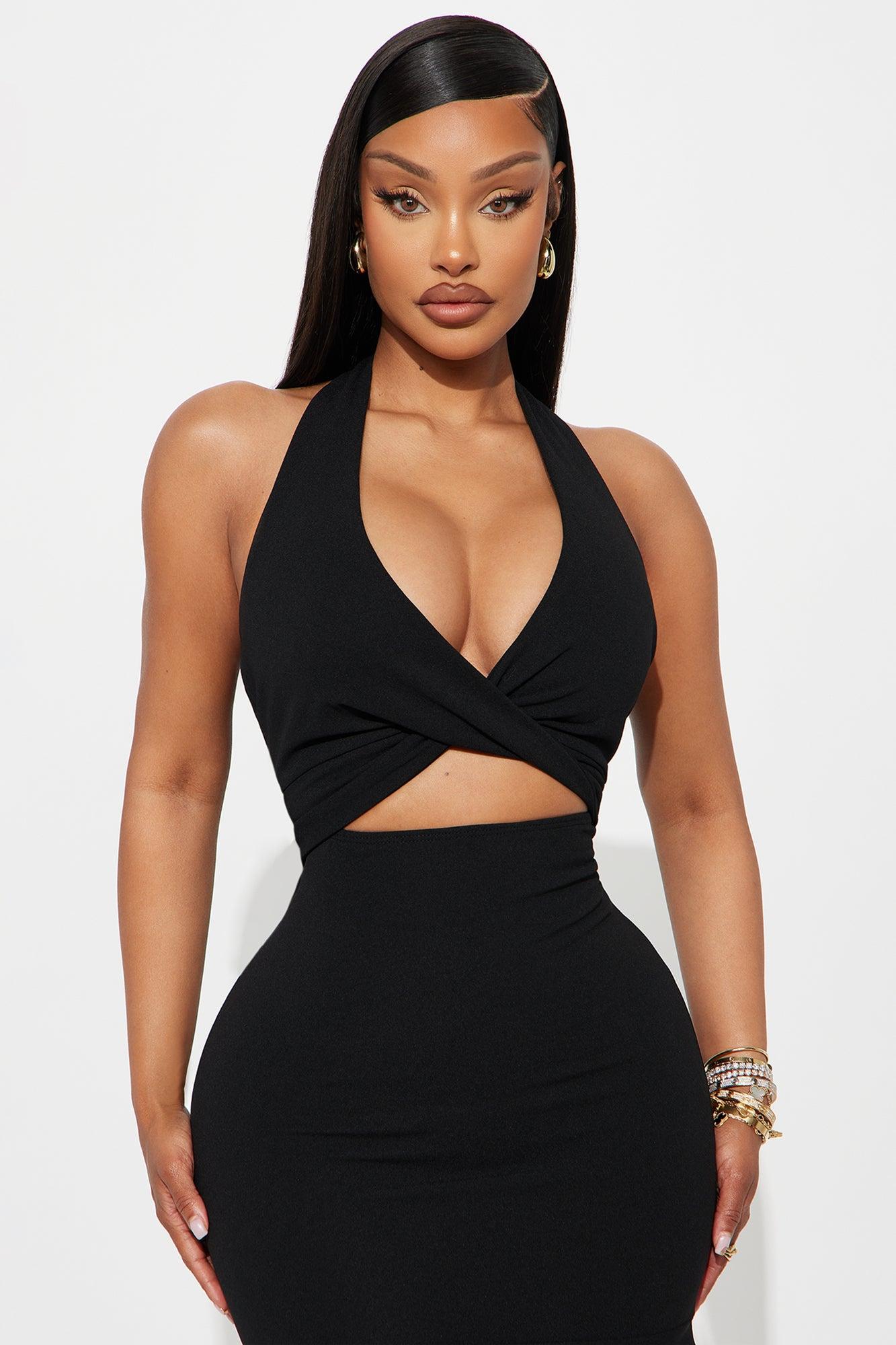 Liana Twist Halter Midi Dress - Black Female Product Image