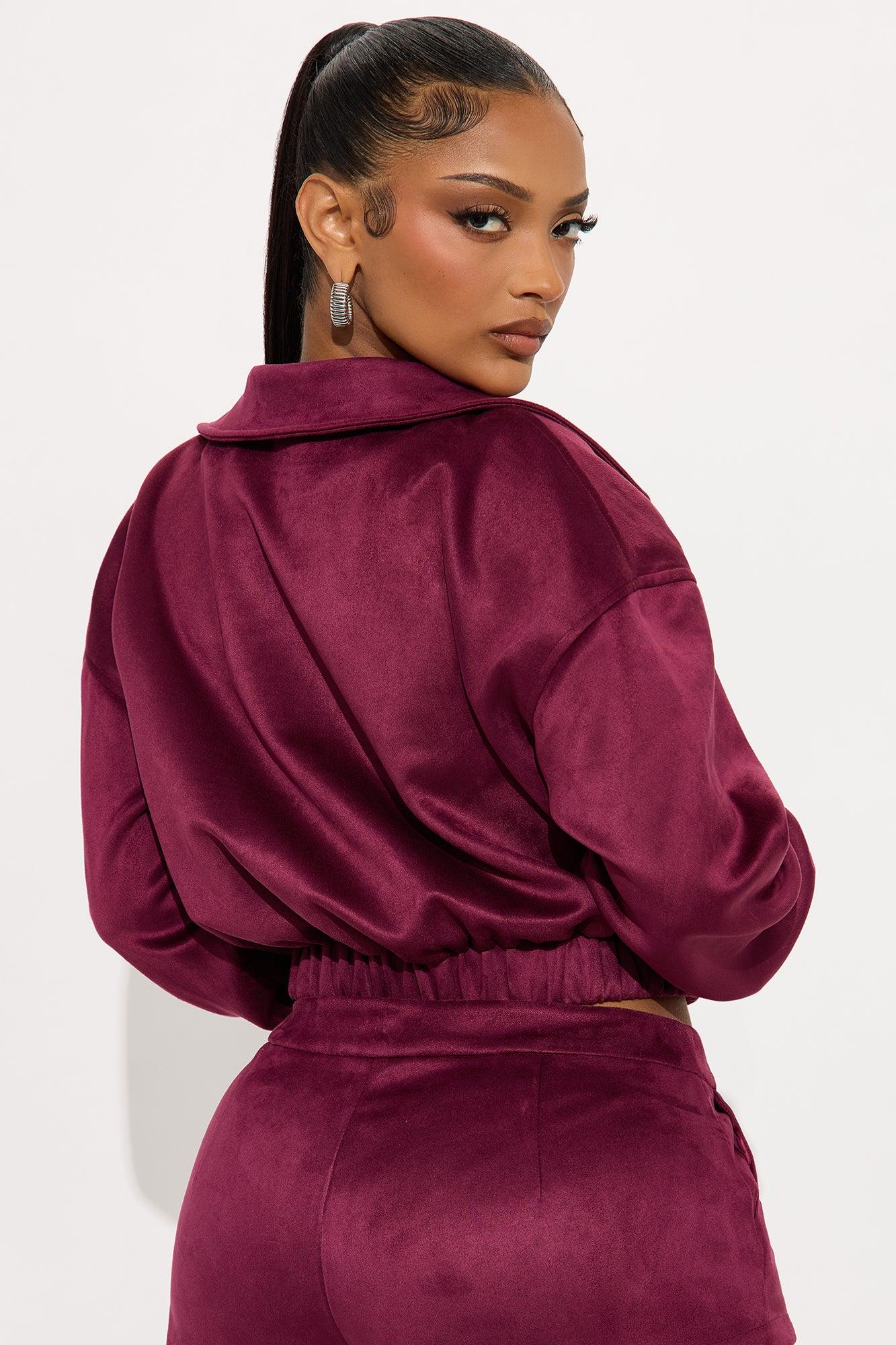 Amina Faux Suede Bomber Jacket - Wine Female Product Image