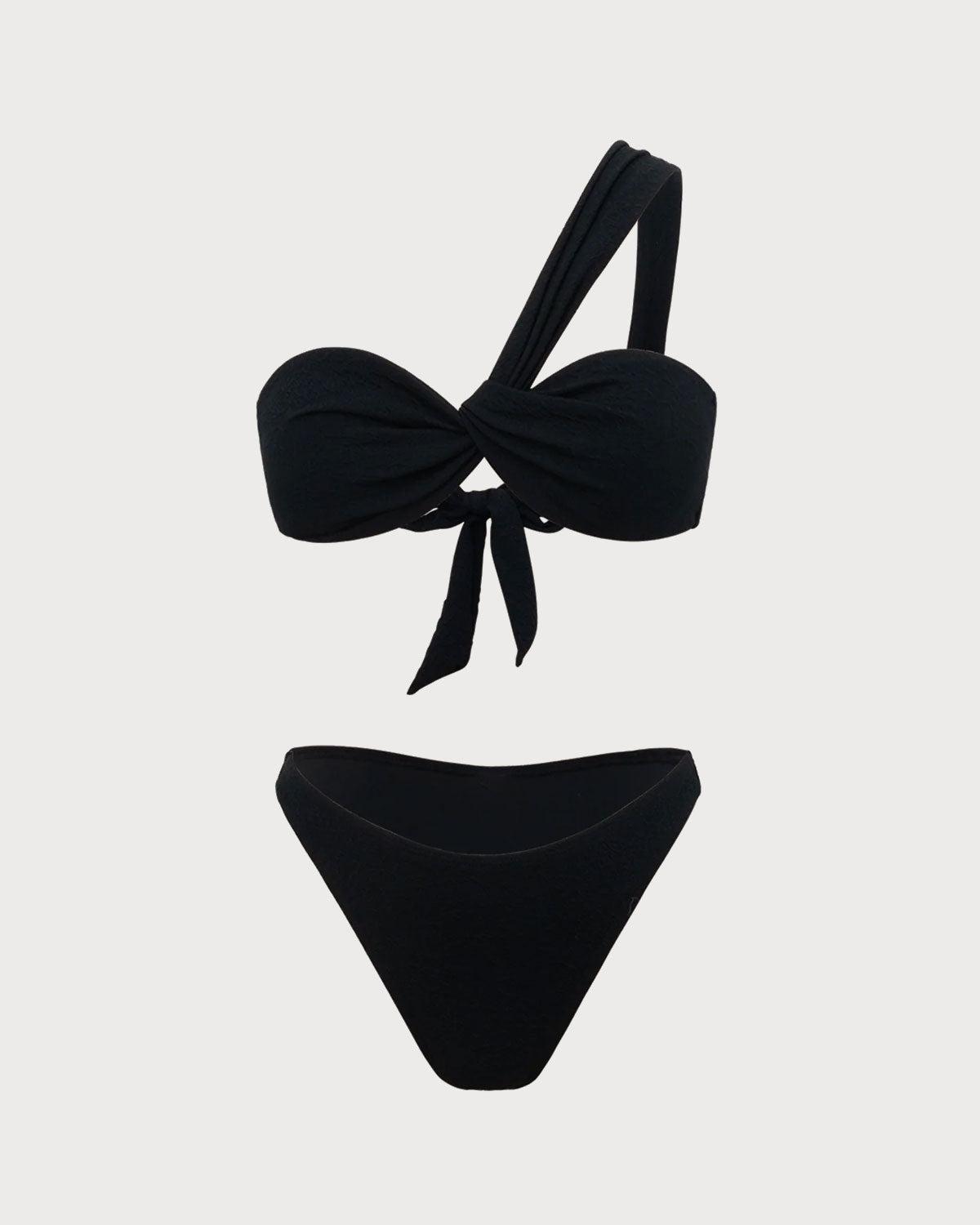 Black Ruched Tie Front Bikini Set Product Image