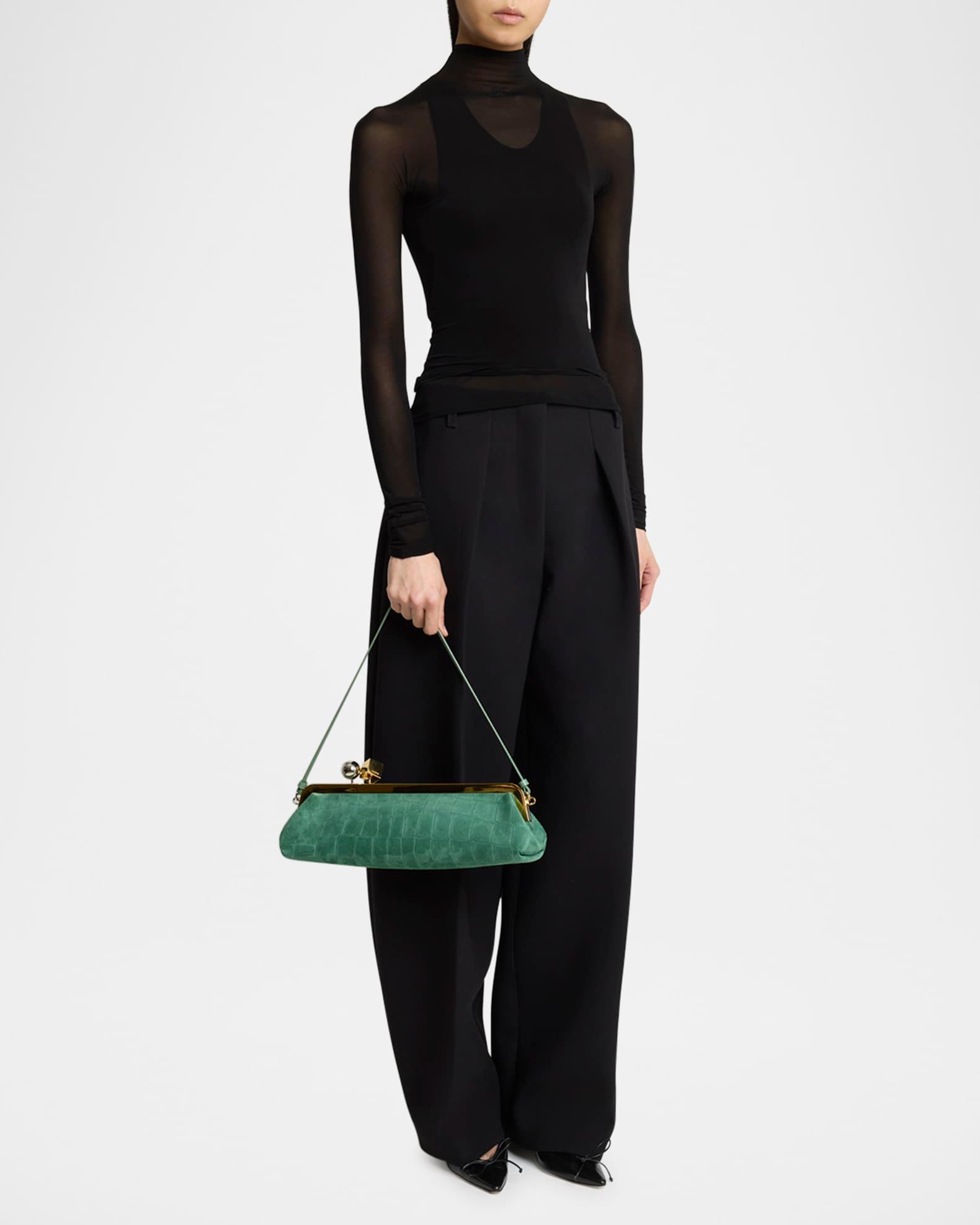 La Pochette Salon Suede Croc-Embossed Shoulder Bag Product Image