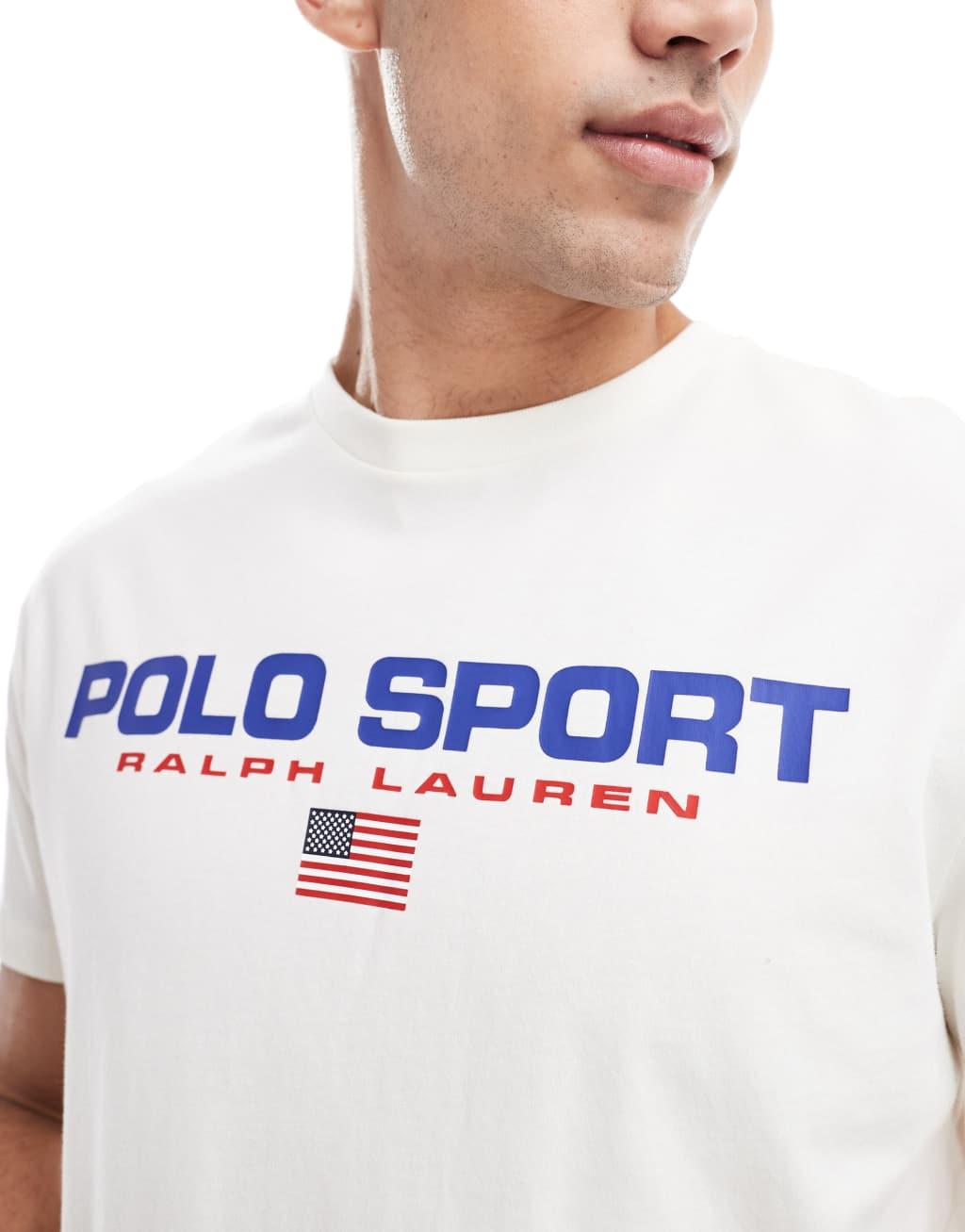Polo Ralph Lauren Sport capsule large chest flag logo t-shirt classic oversized fit in cream Product Image