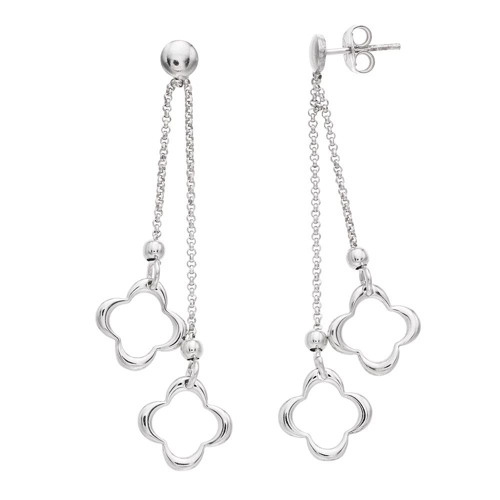 Sterling Silver Double Quatrefoil Drop Earrings, Women's Product Image
