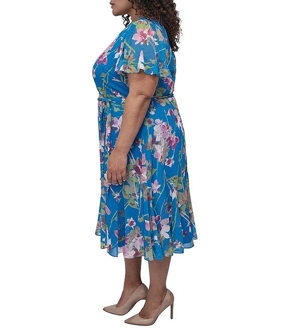 DKNY by Donna Karan Plus Size Floral Print Chiffon Midi Dress Product Image