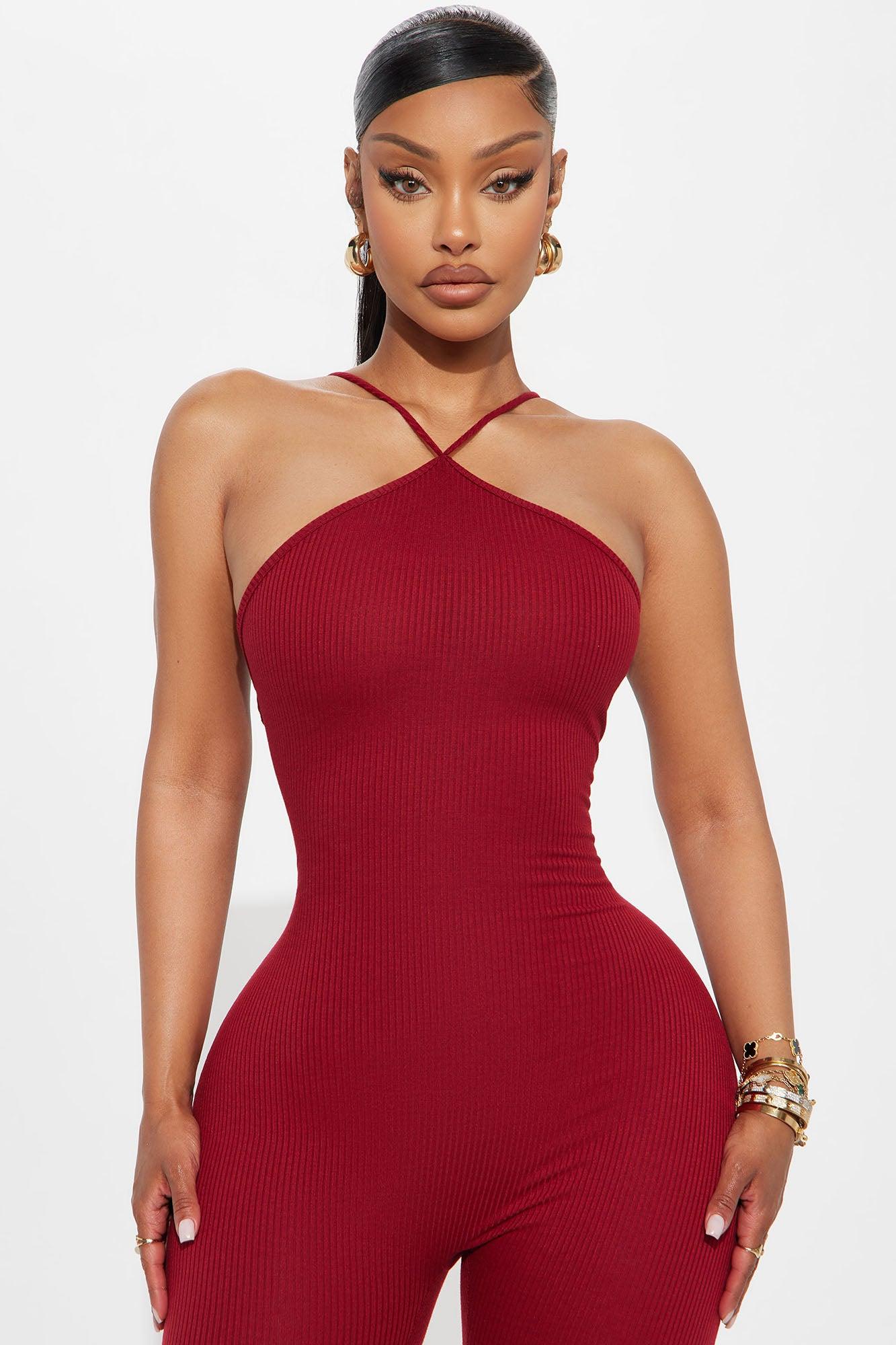 On Your Mind Heavy Ribbed Capri Jumpsuit - Burgundy Female Product Image