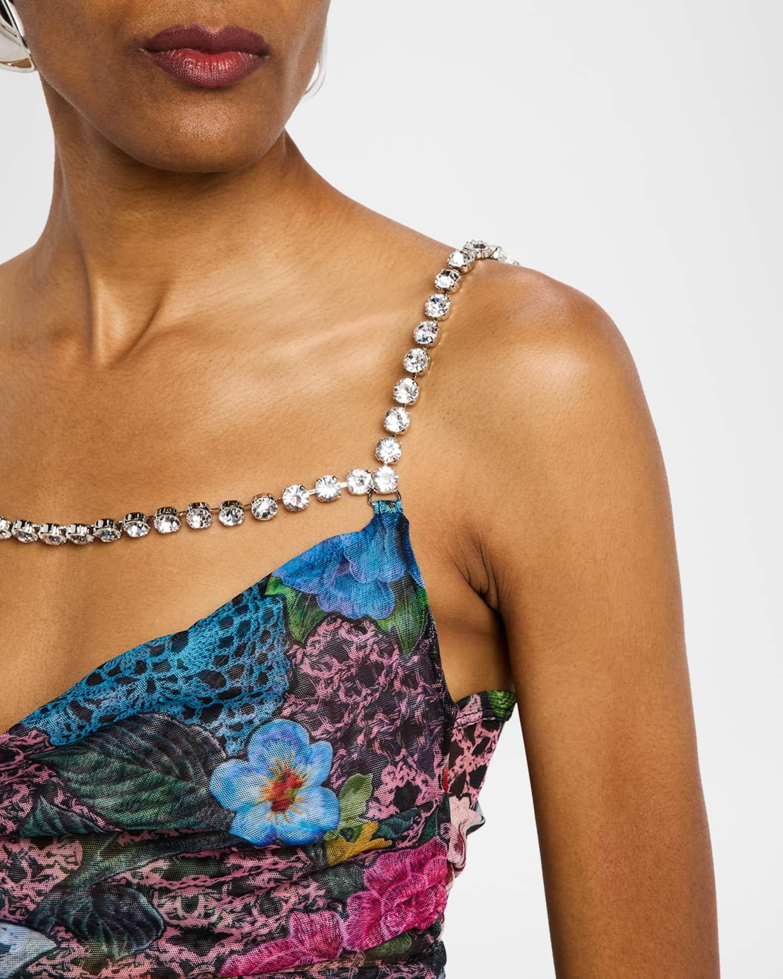 Crystal Strappy Ruched Tulle Mini Dress Product Image