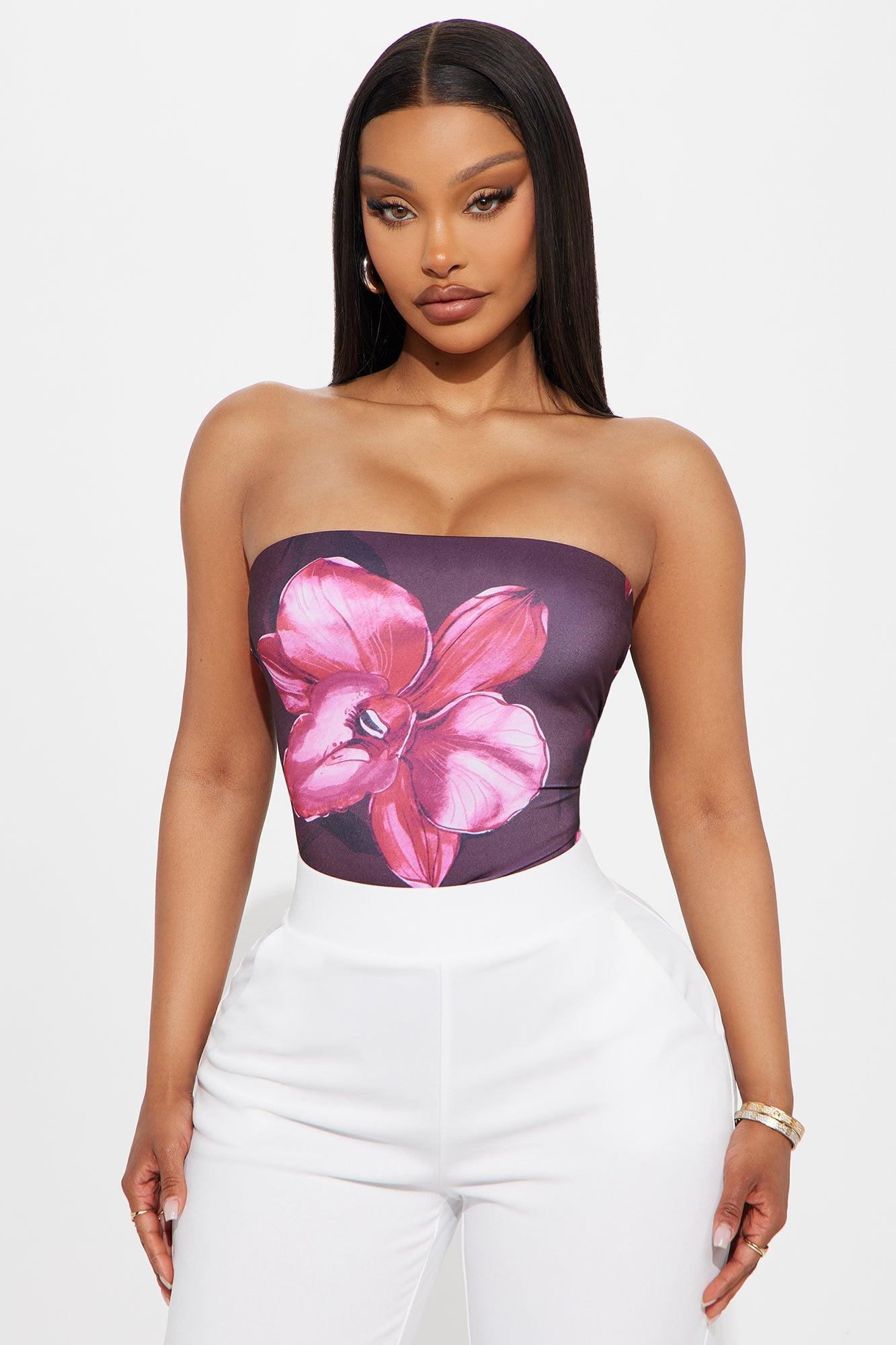 Dawn Floral Strapless Bodysuit - Burgundy/combo Female Product Image