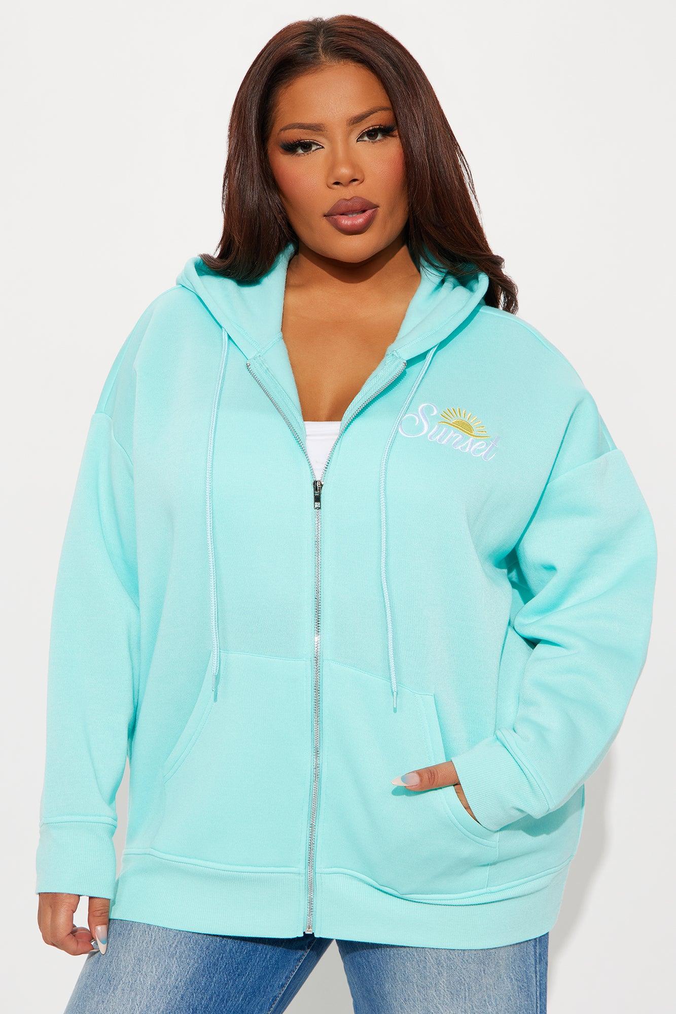 Summer Sunsets Zip Up Hoodie - Turquoise Product Image