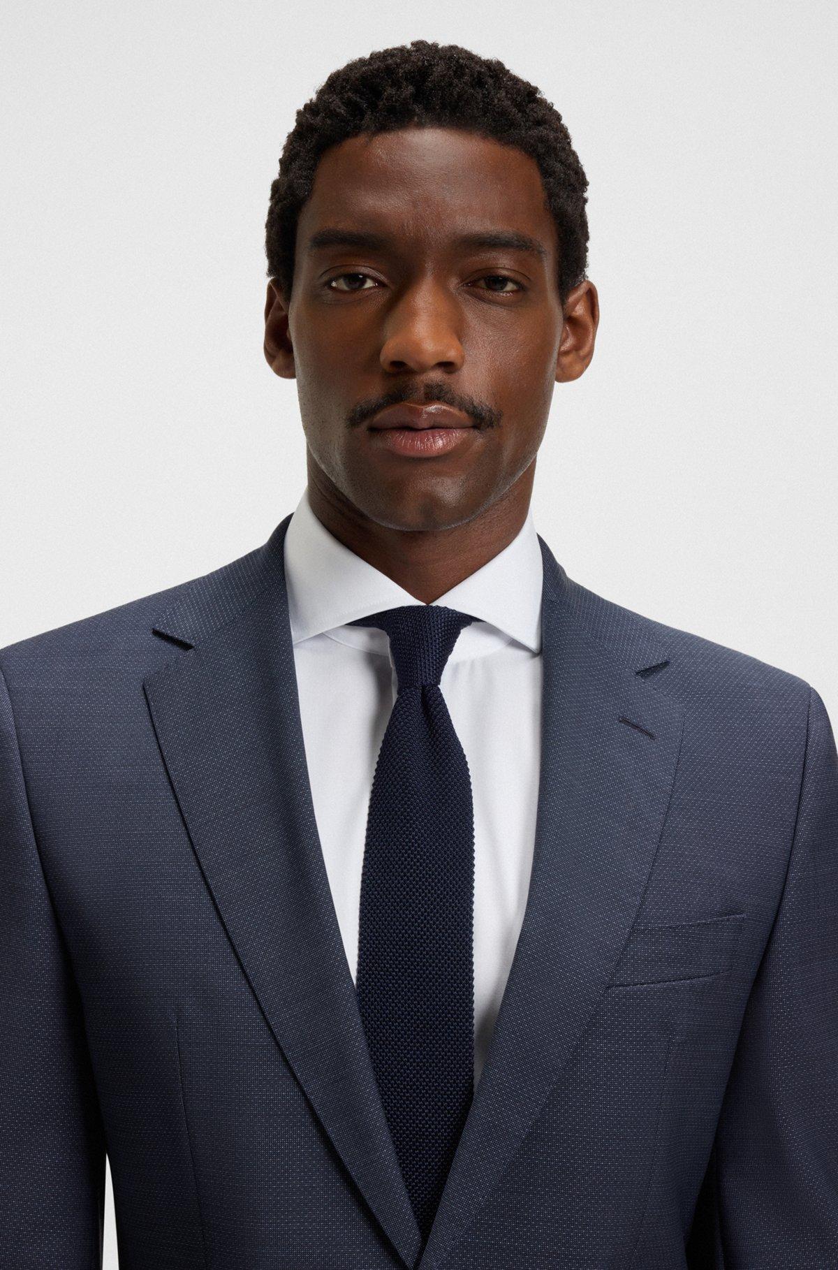 BOSS - Regular-fit suit in micro-patterned wool - Dark Blue Product Image