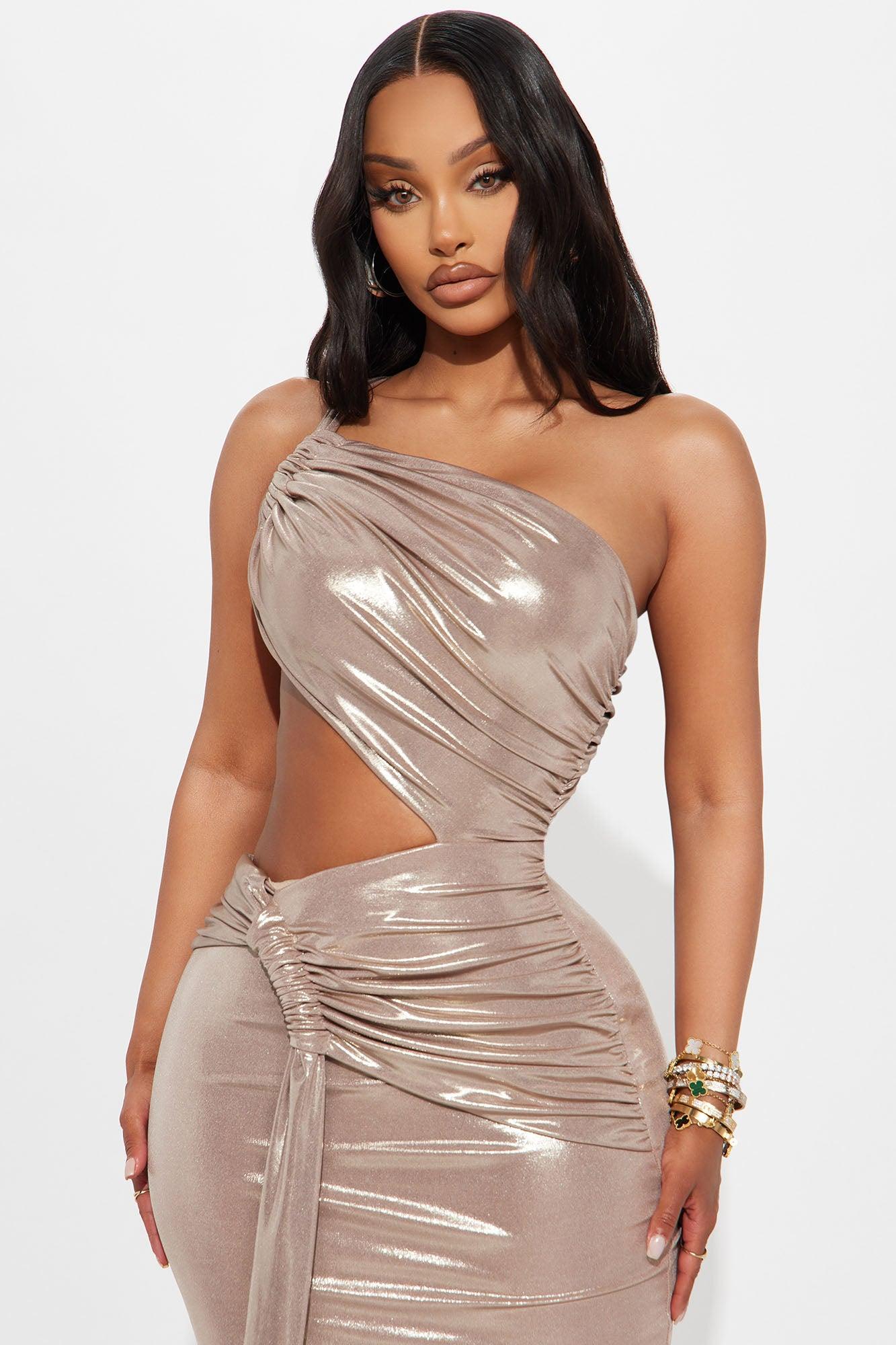 Island Glam Metallic Maxi Dress - Champagne Female Product Image