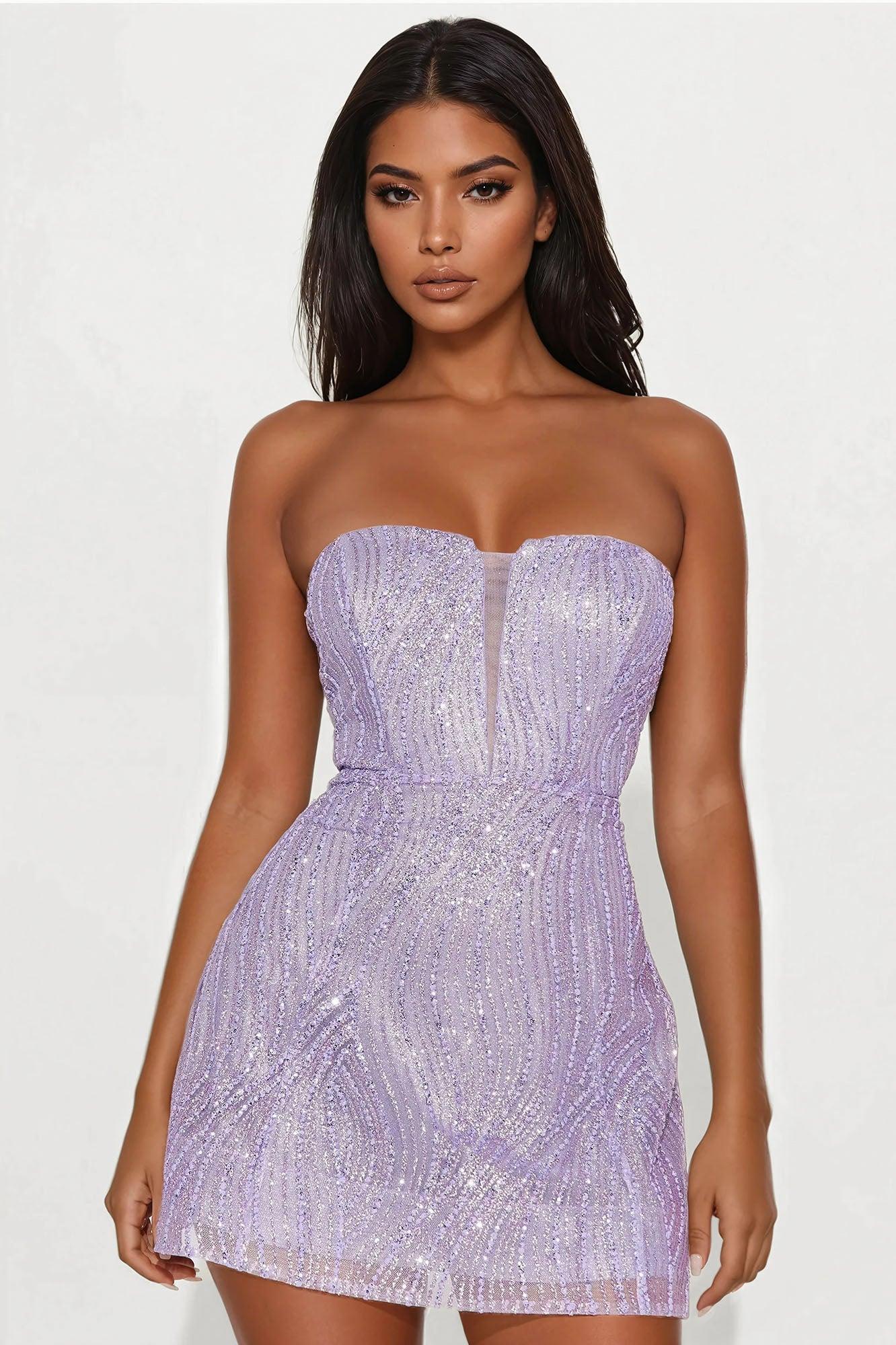 Glitz and Sequin Glitter Mini Dress - Lavender Product Image