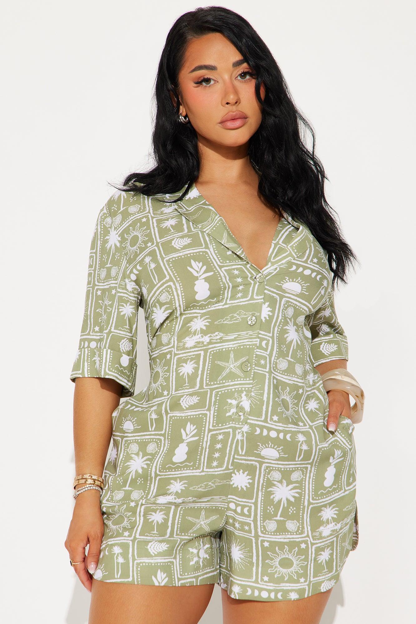 Carrie Button Up Romper - Olive/combo Product Image