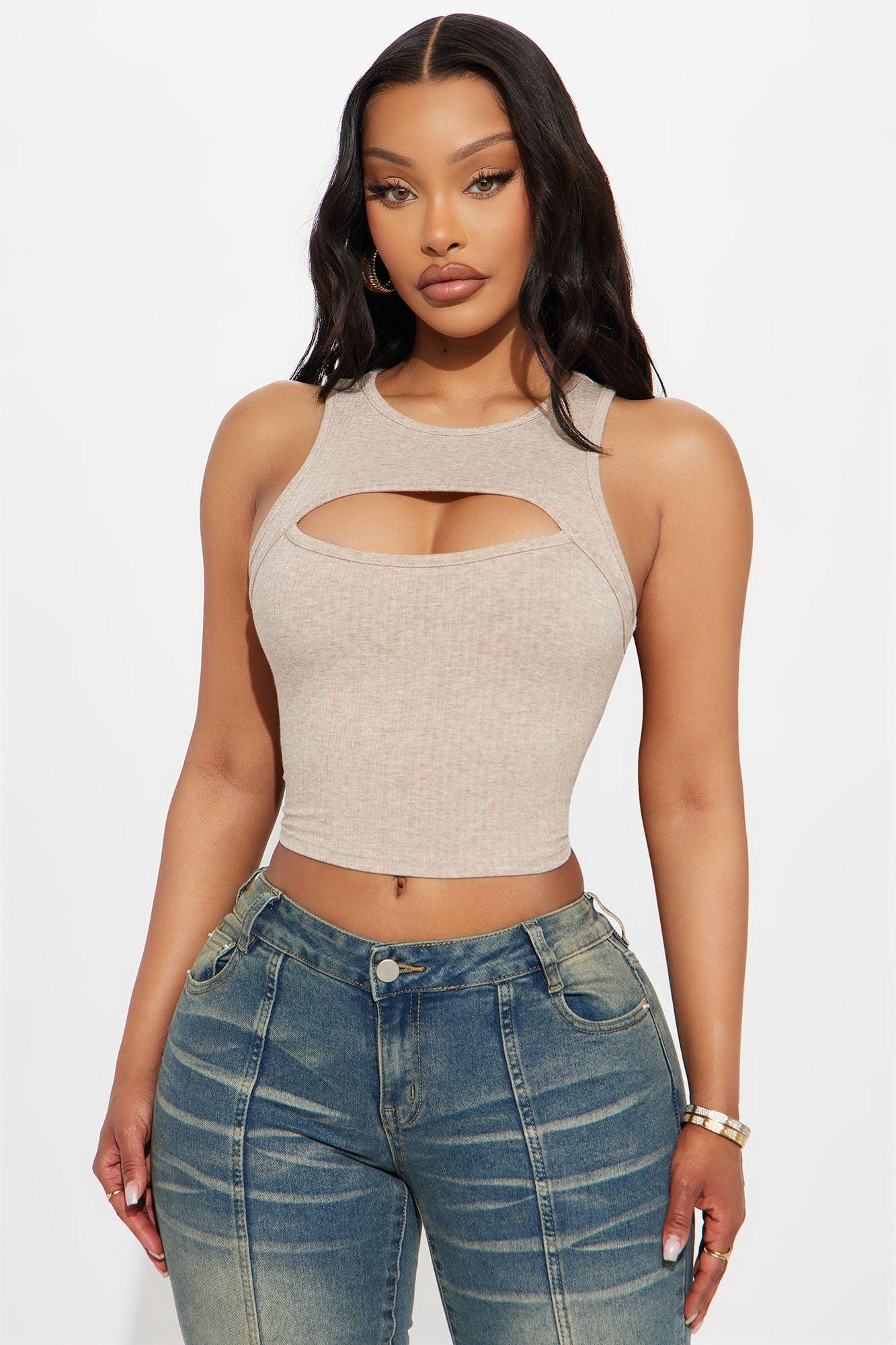 Amaris Cut Out Cropped Tank Top - Taupe Female Product Image