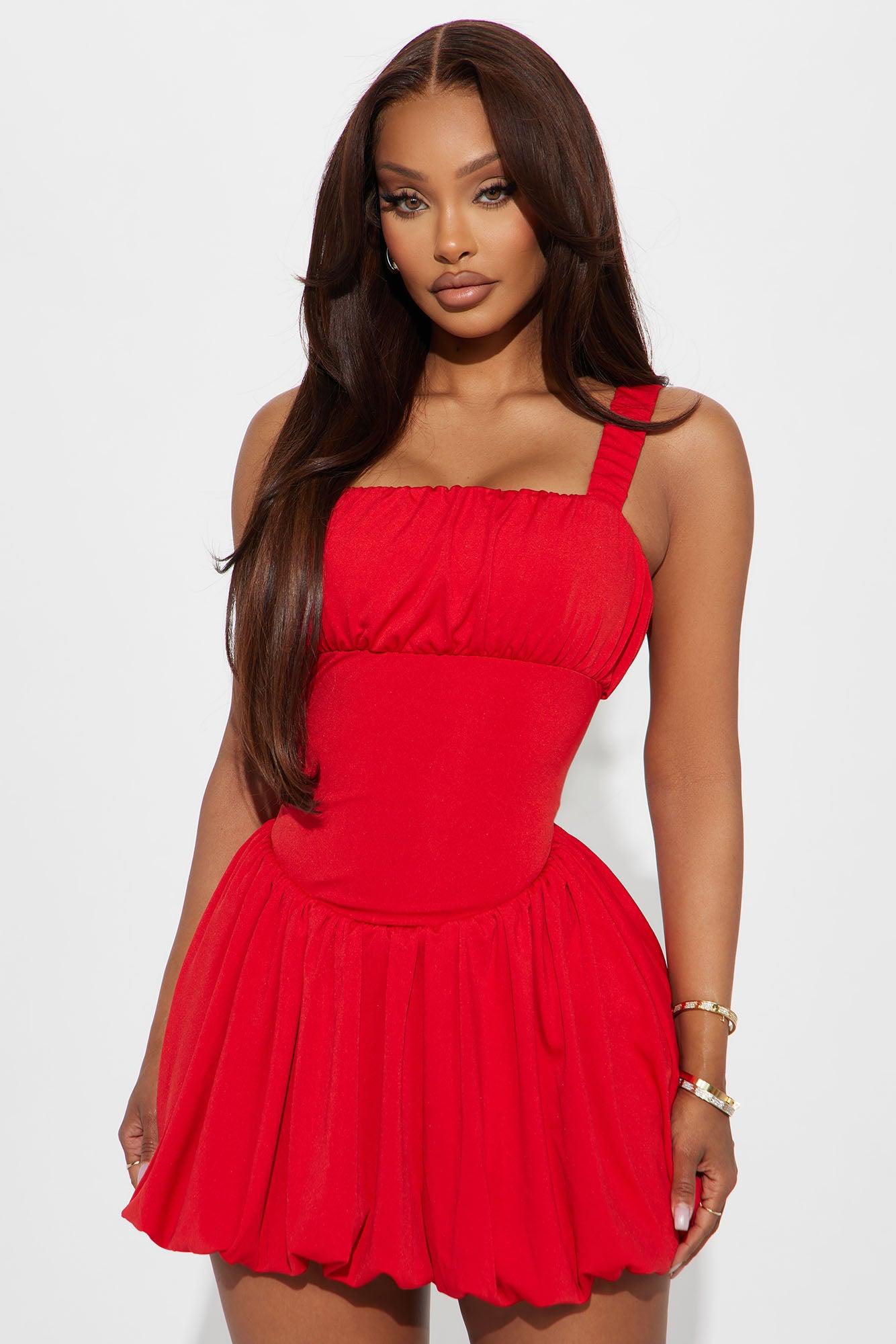 Carmela Bubble Mini Dress - Red Product Image