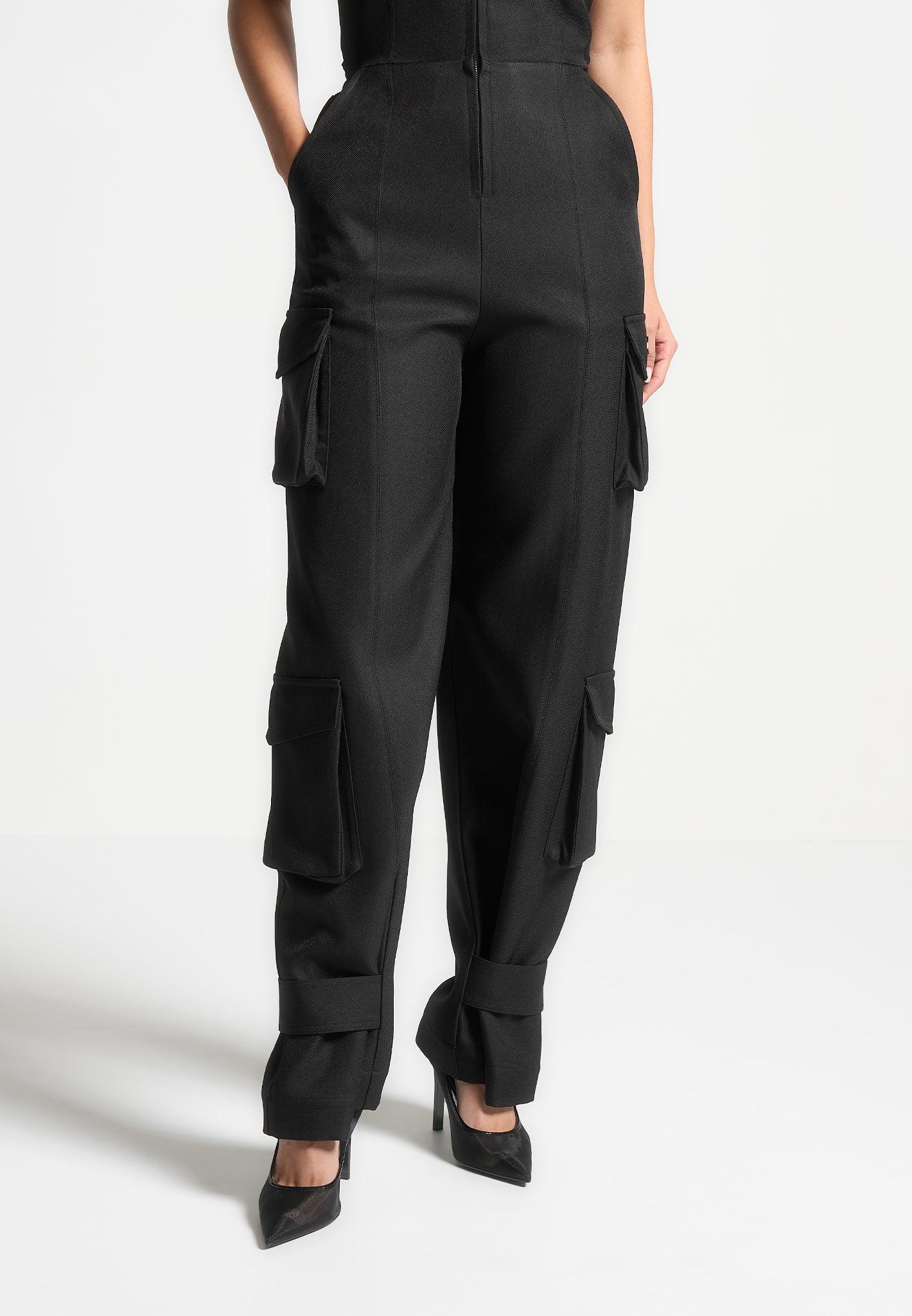 Tailored Halterneck Cargo Jumpsuit - Black Female Product Image