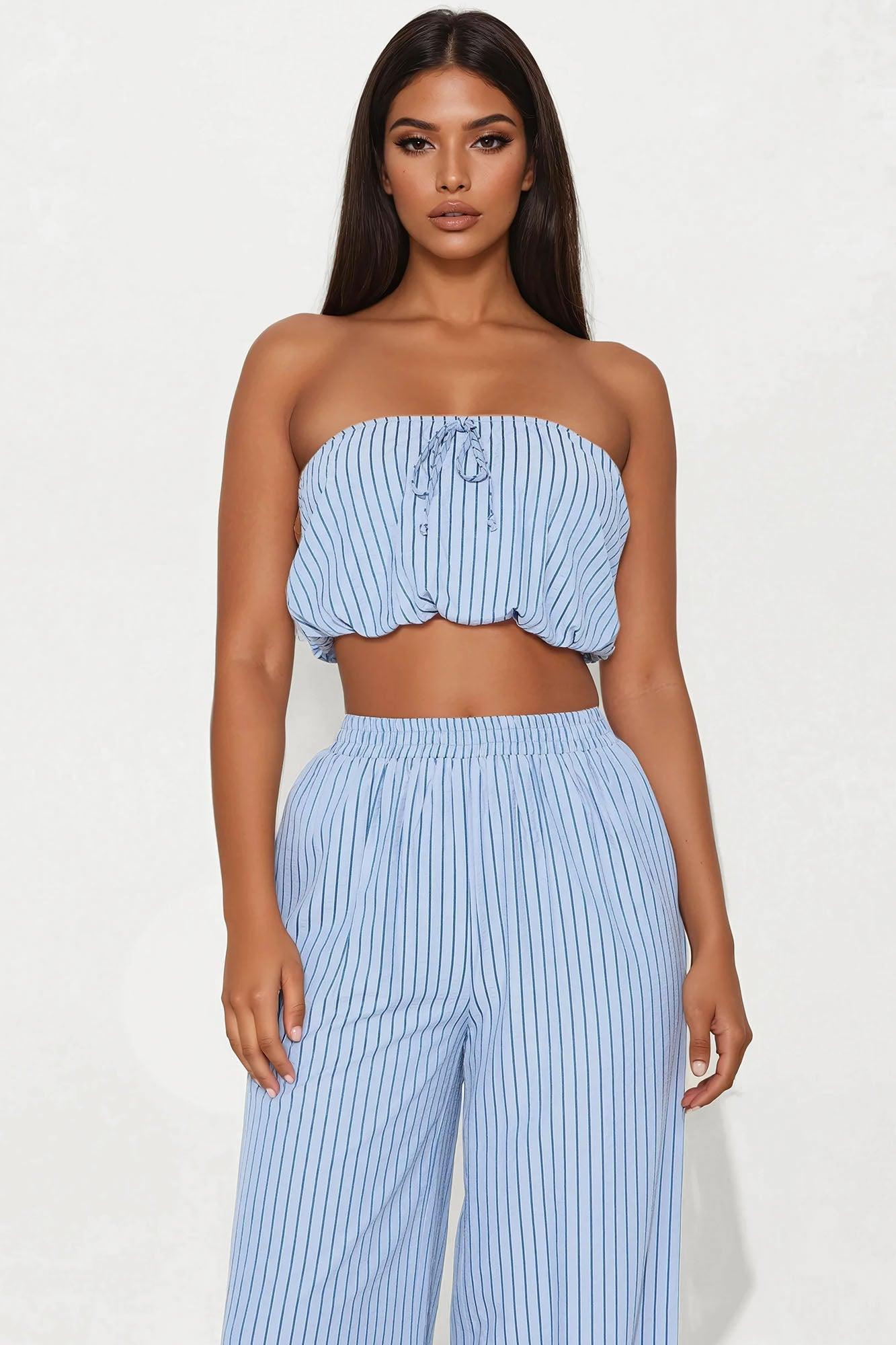 Gracie Pinstripe Pant Set - Light Blue Female Product Image