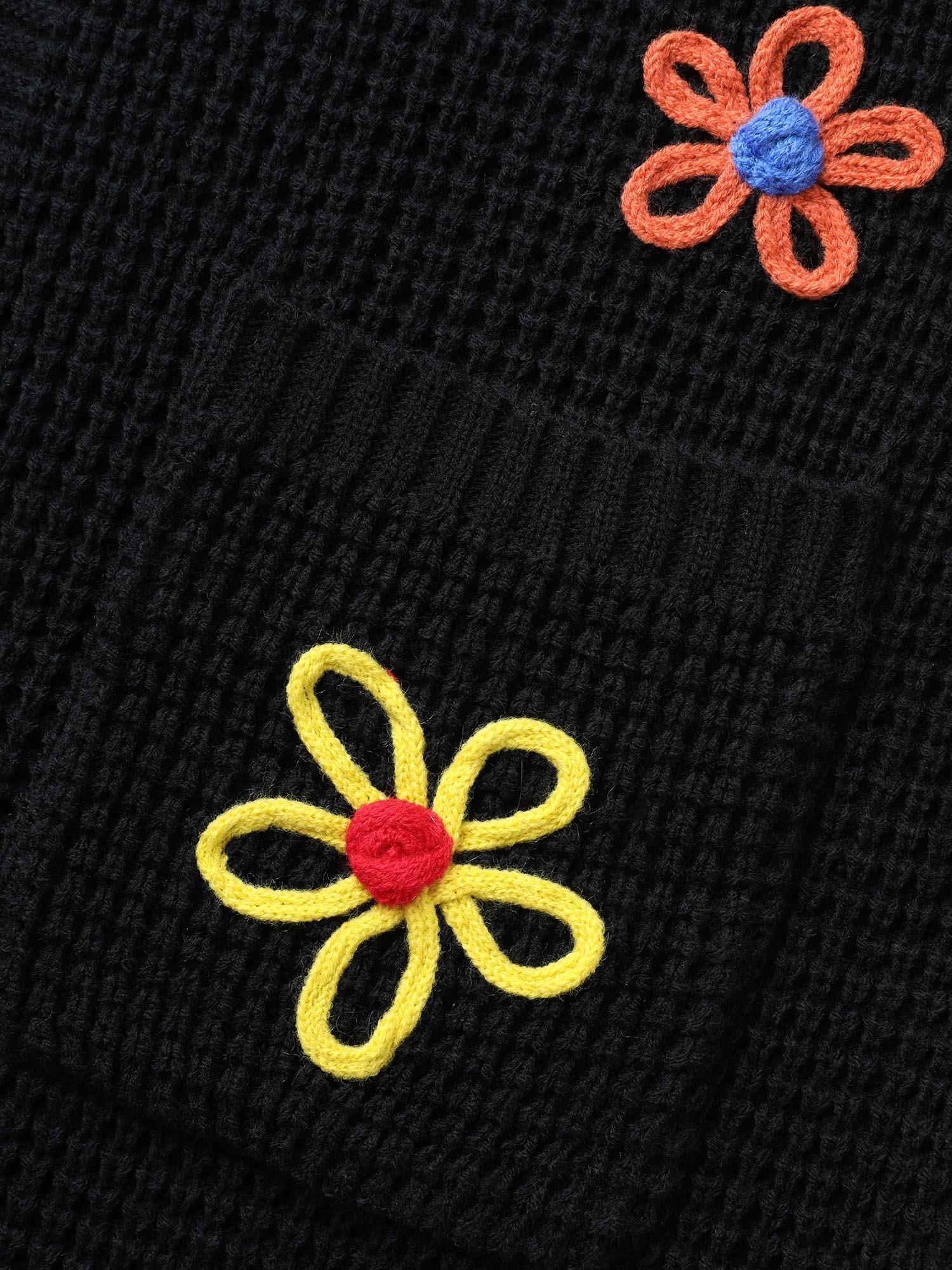 Crochet Floral Puff Sleeve Pocket Cardigan Female Product Image