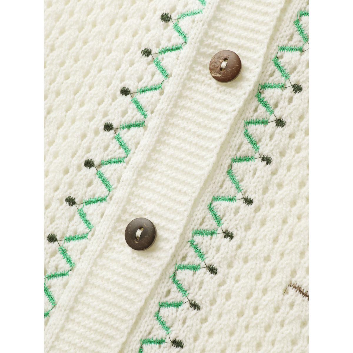 Plus Size Floral Embroidery Flared Sleeve Knit Cardigan Ivory Women Resort Loose Long Sleeve Vacation Cardigans BloomChic 22-24/3X Product Image