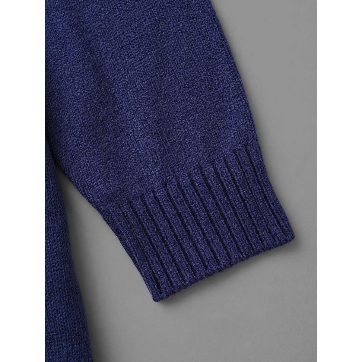 Plus Size Striped Jacquard Patched Pocket Pullover Indigo Women Casual Loose Long Sleeve V-neck Everyday Pullovers BloomChic 12/L Product Image