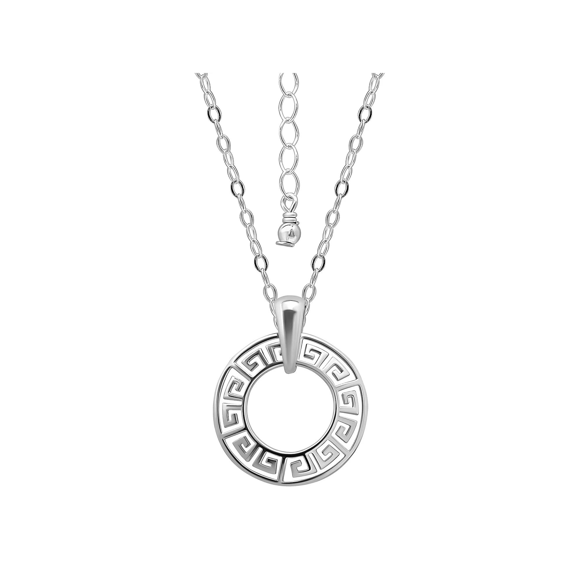 Aleure Precioso Sterling Silver Greek Key Open Circle Pendant Necklace, Women's, Size: 18", Silver Tone Product Image